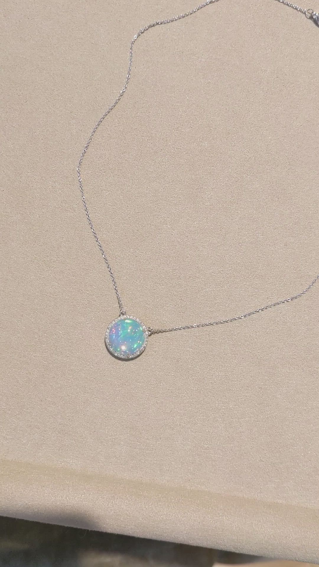4.81 Ct. Opal Natural Diamond Pave Necklace, 14K White Gold Size Video