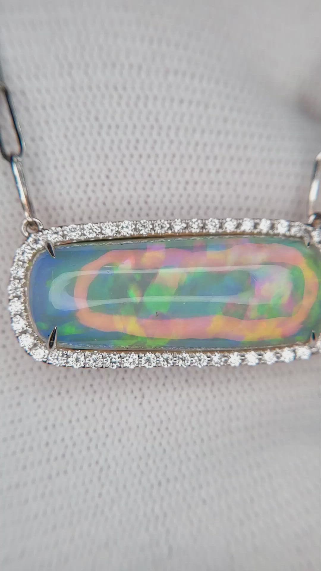 11.51 Ct. Opal Natural Diamond Pave Necklace, 14K White Gold Size Video