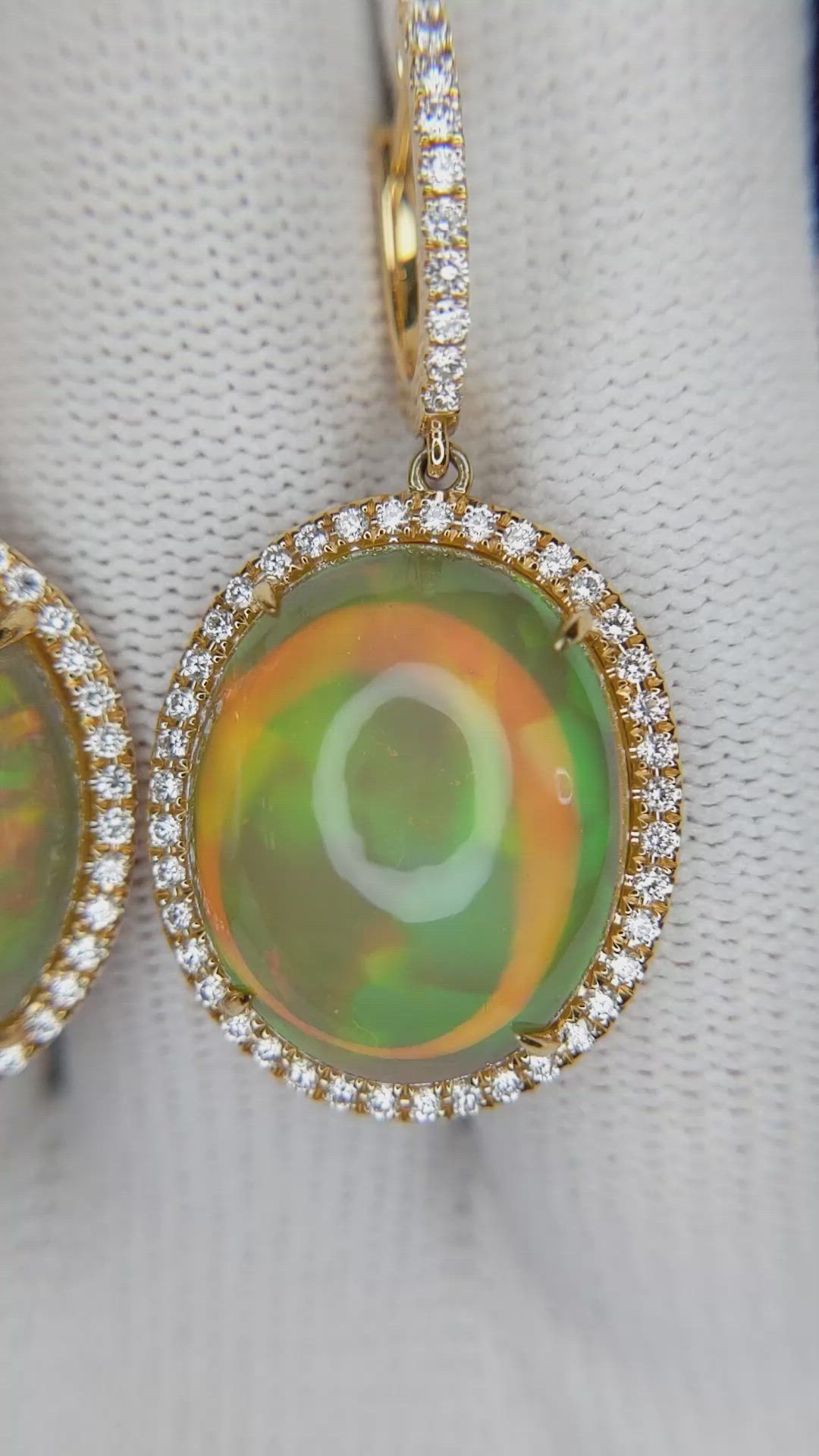 18.56 Ct.Tw. Opal Natural Diamond Pave Earrings, 18K Yellow Gold Size Video