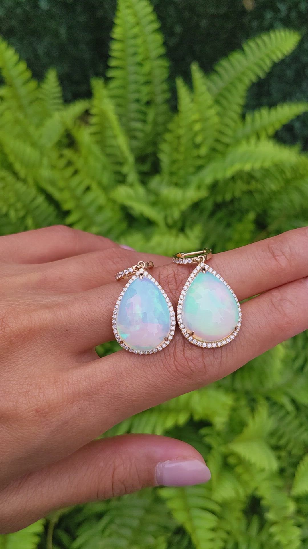 23.54 Ct.Tw. Opal Natural Diamond Pave Earrings, 14K Yellow Gold Size Video