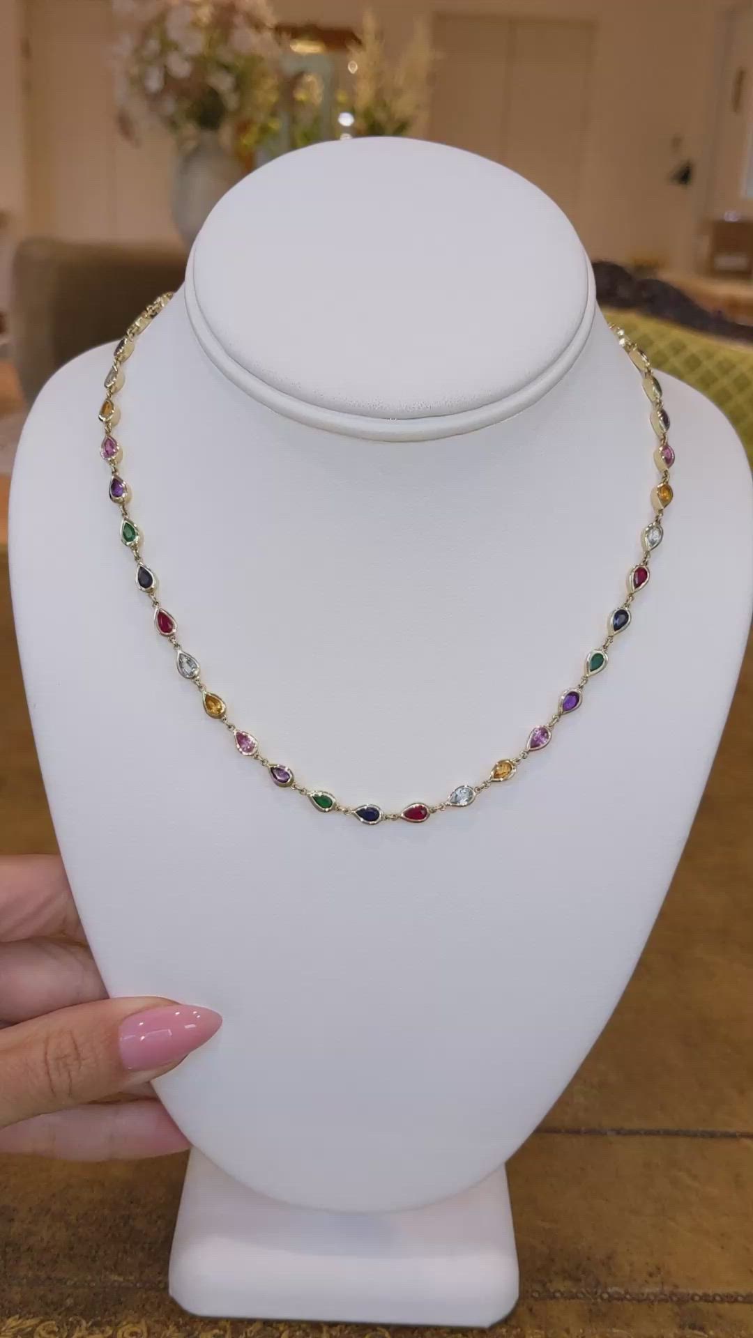 7.40 Ct. Sapphire Sapphire Bezel Necklace, 14K Yellow Gold Size Video