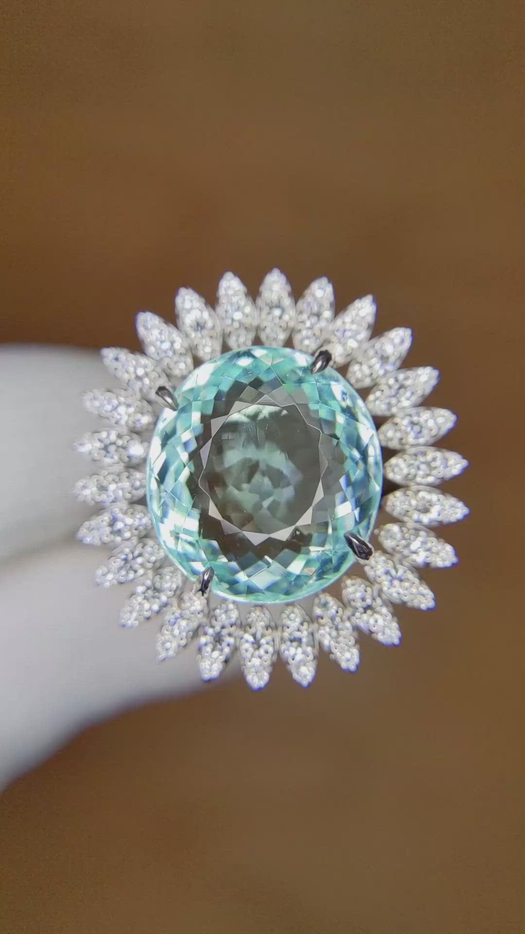 12.55 Ct. Paraiba Tourmaline Natural Diamond Pave Ring, 18K White Gold Size Video
