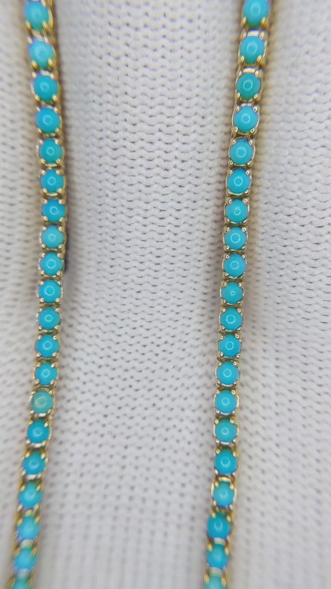 6.71 Ct. Turquoise Accent Stones Necklace, 14K Yellow Gold Size Video