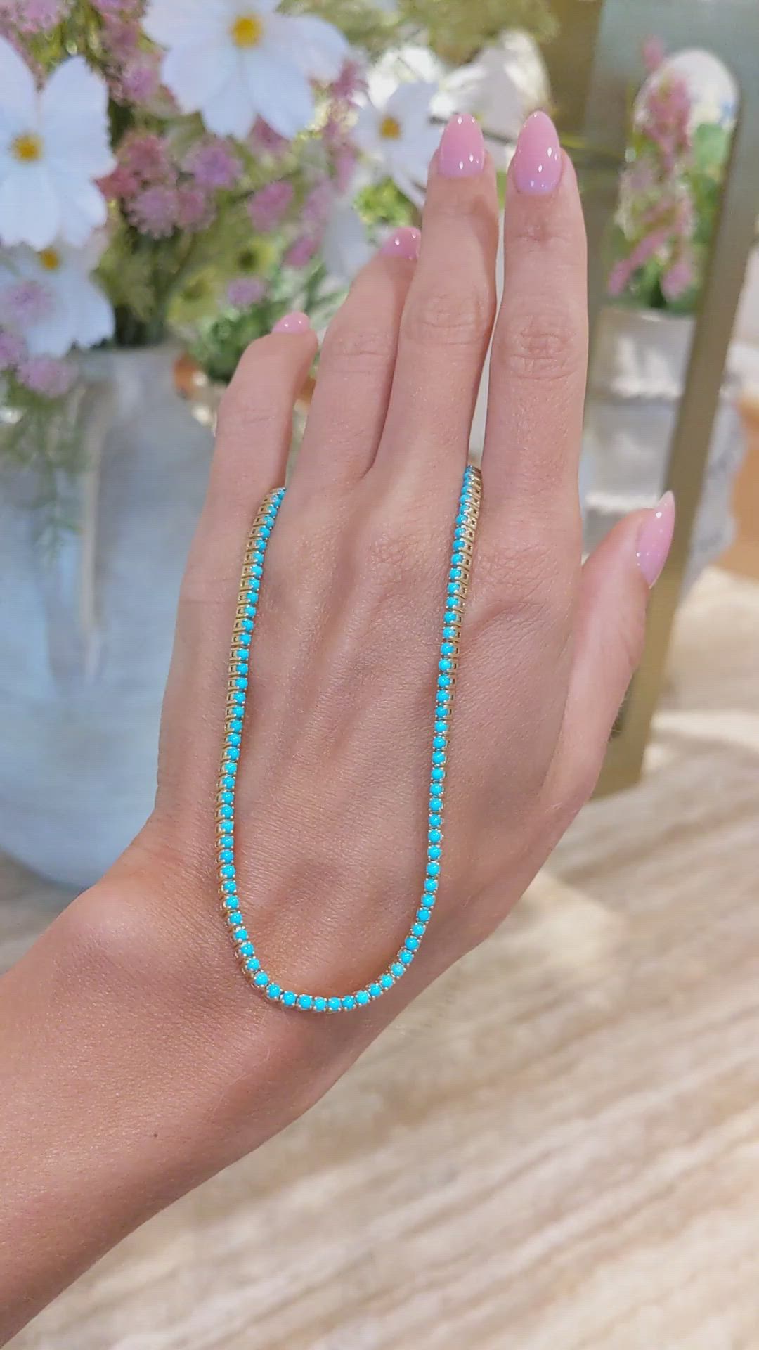 6.71 Ct. Turquoise Accent Stones Necklace, 14K Yellow Gold Size Video