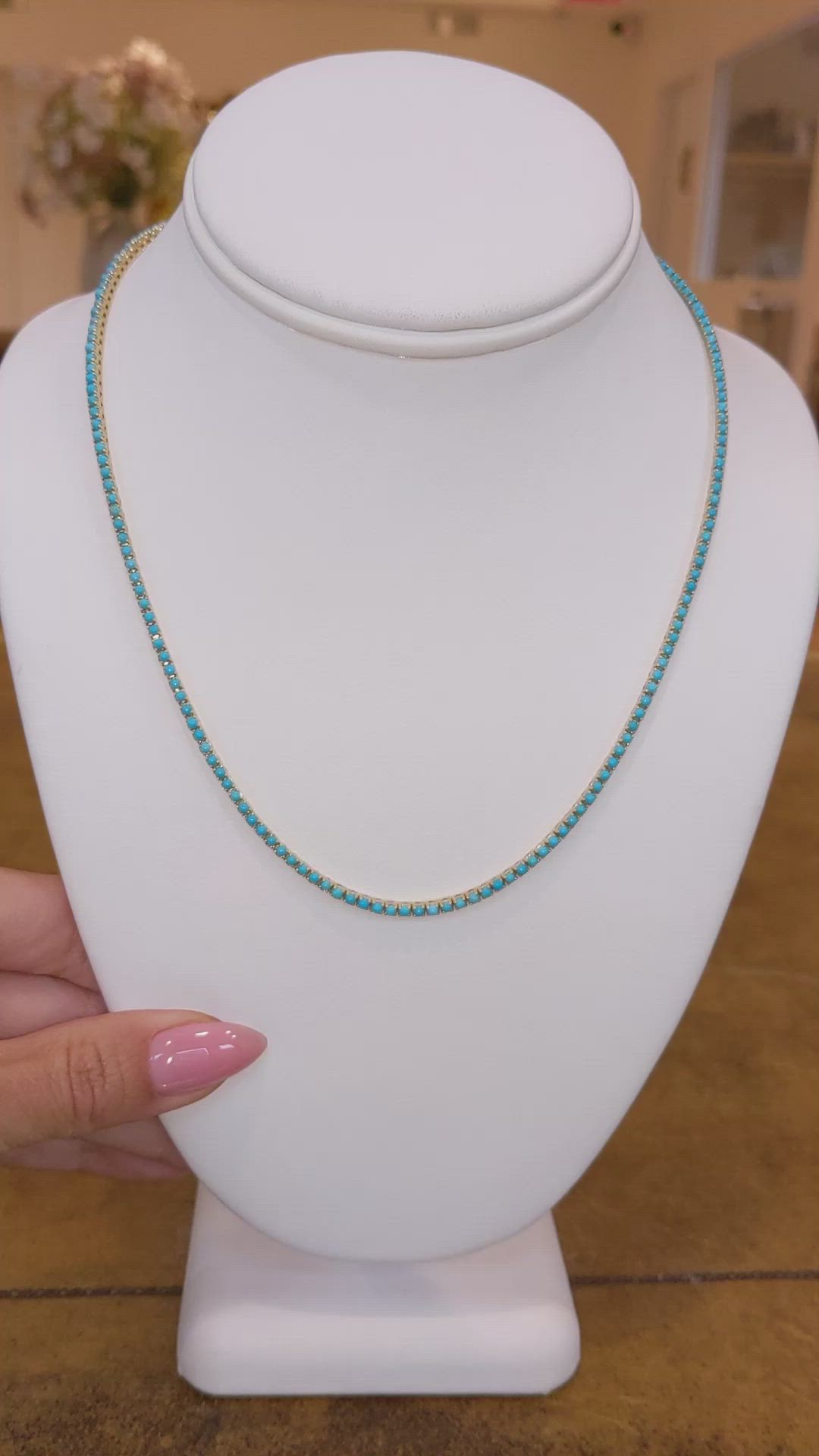 6.71 Ct. Turquoise Accent Stones Necklace, 14K Yellow Gold Size Video