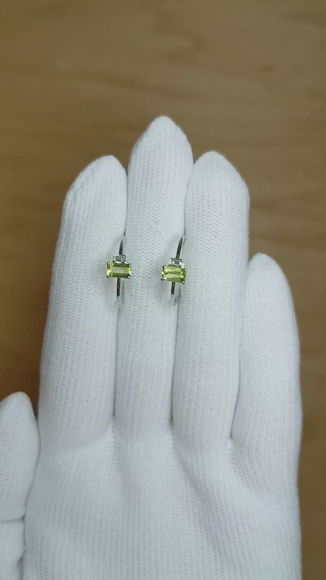 0.66 Ct.Tw. Peridot Natural Diamond Hoops Earrings, 14K White Gold Size Video