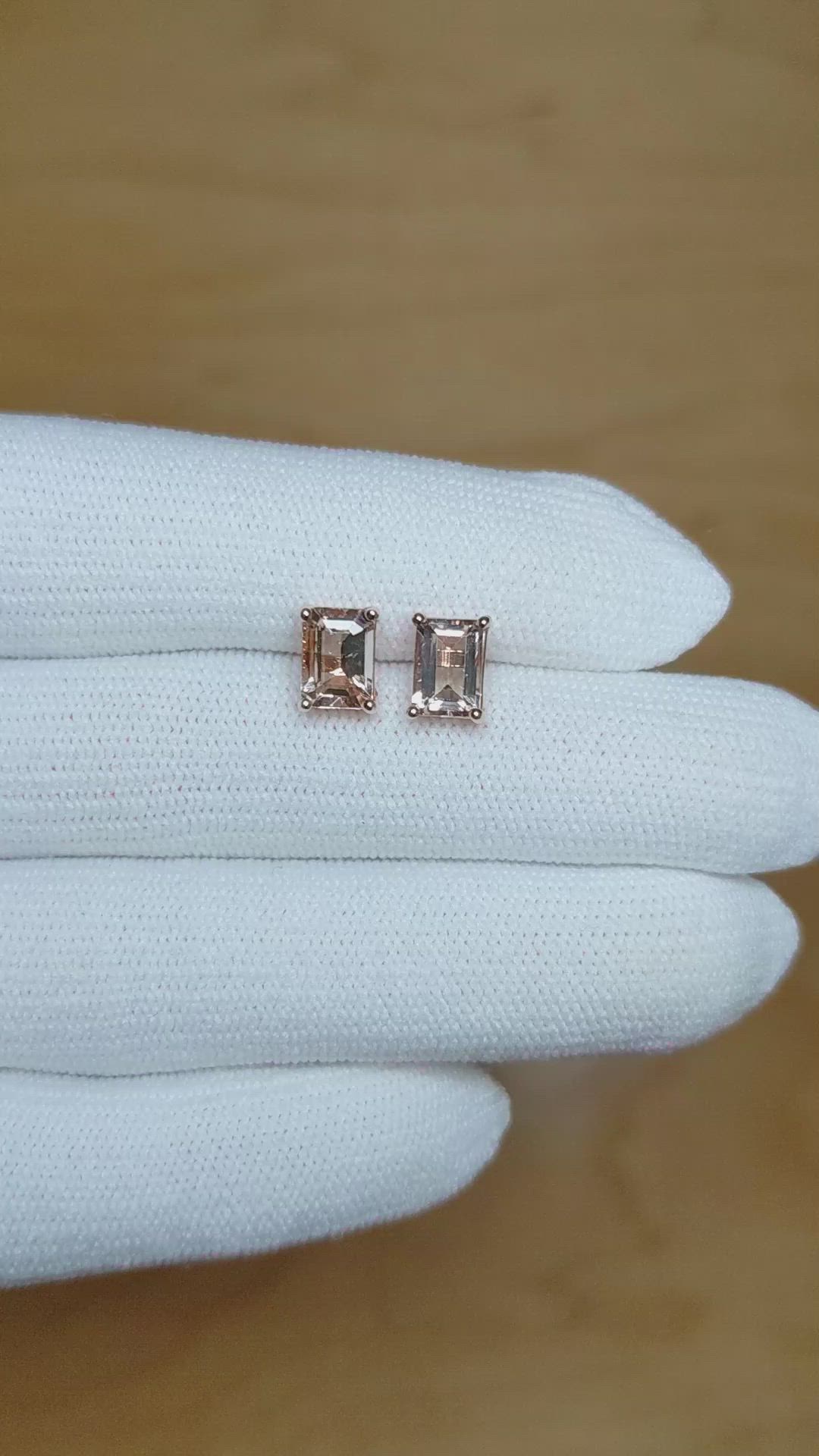 1.60 Ct.Tw. Morganite Studs Earrings, 14K Rose Gold Size Video