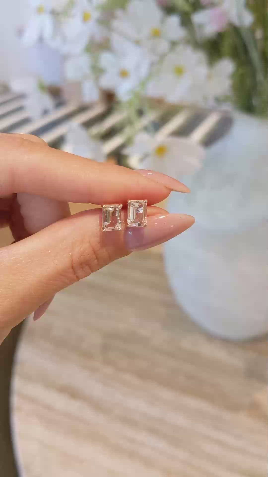 1.60 Ct.Tw. Morganite Studs Earrings, 14K Rose Gold Size Video