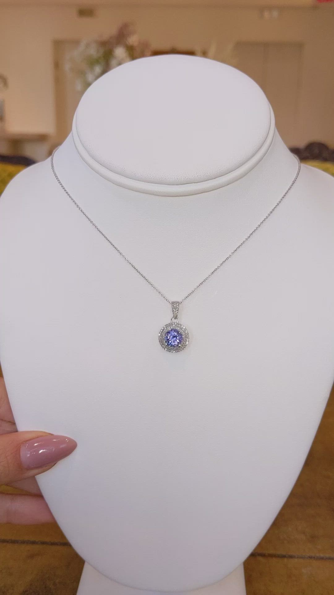 1.26 Ct. Tanzanite Natural Diamond Pave Necklace, 14K White Gold Size Video