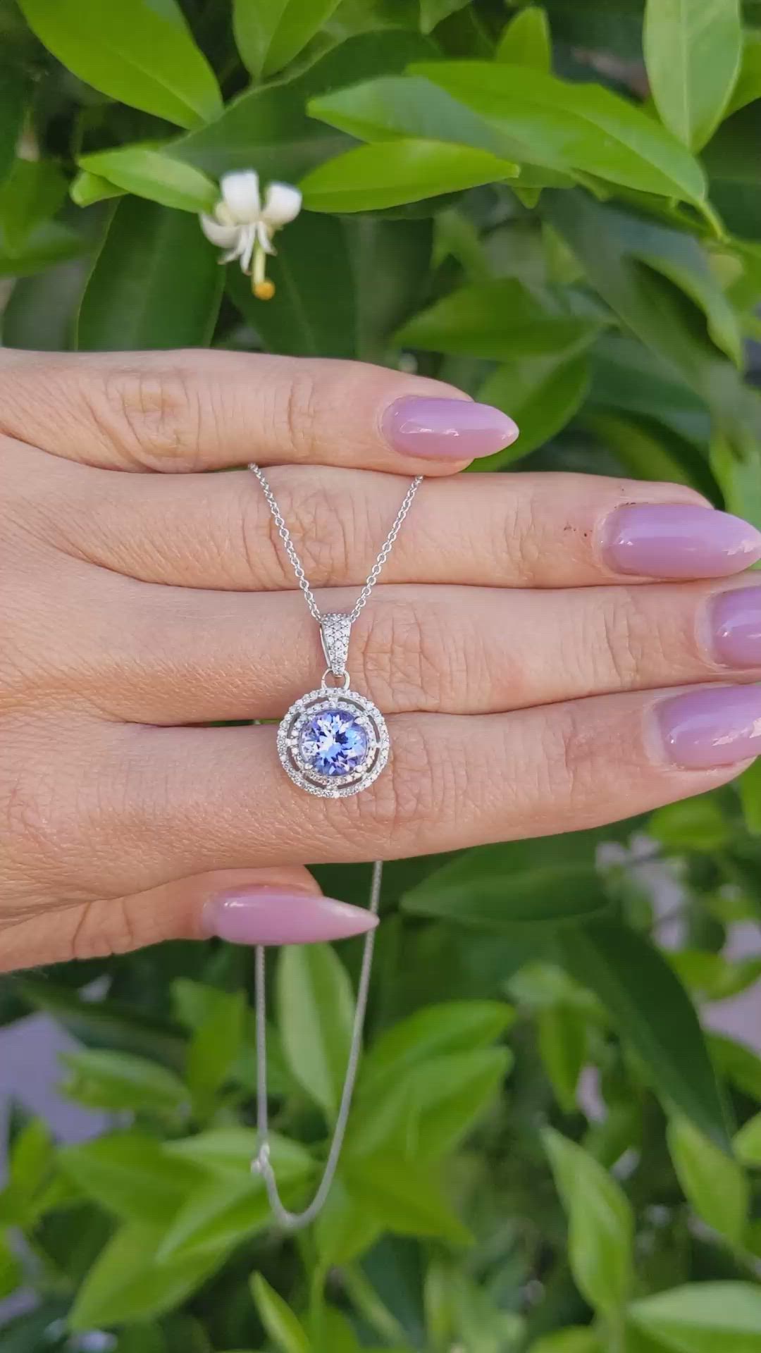 1.26 Ct. Tanzanite Natural Diamond Pave Necklace, 14K White Gold Size Video