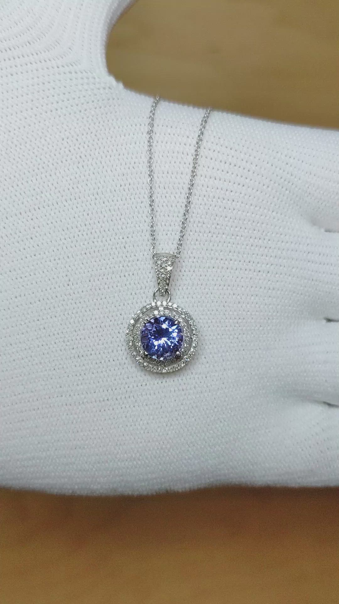 1.26 Ct. Tanzanite Natural Diamond Pave Necklace, 14K White Gold Size Video