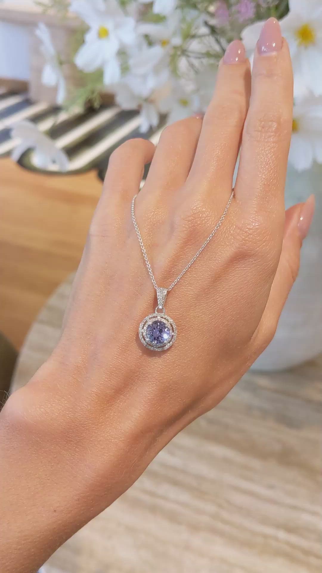 1.26 Ct. Tanzanite Natural Diamond Pave Necklace, 14K White Gold Size Video