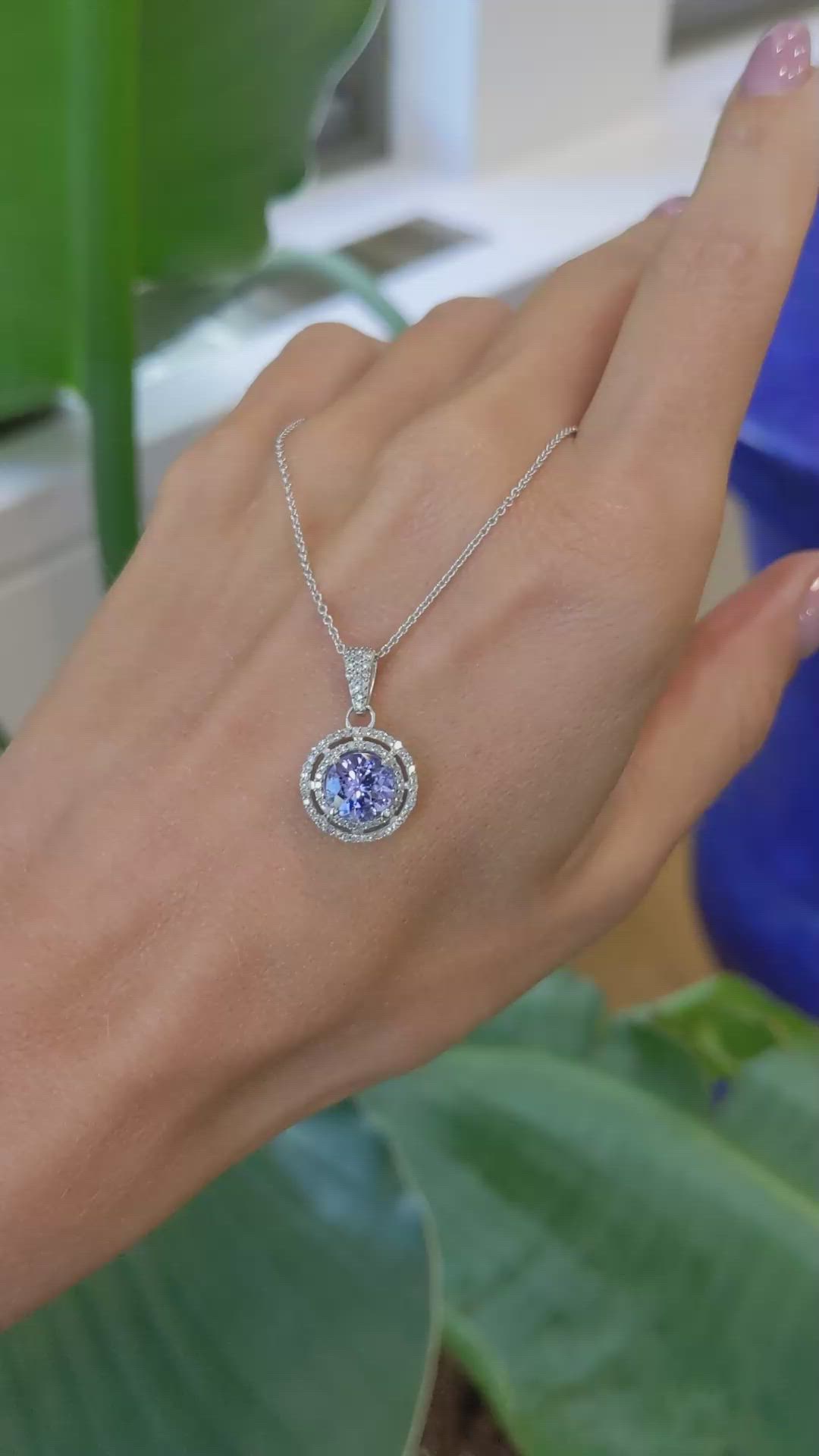 1.26 Ct. Tanzanite Natural Diamond Pave Necklace, 14K White Gold Size Video
