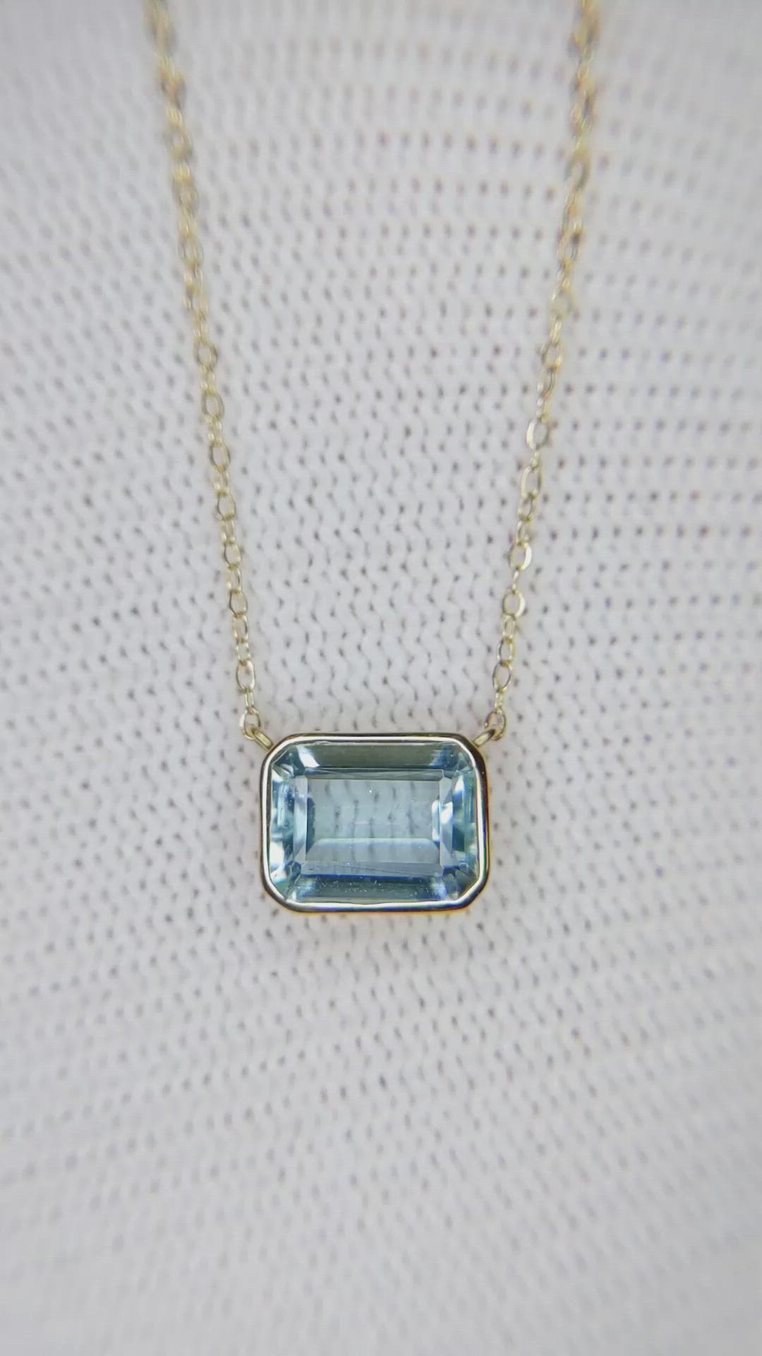 1.43 Ct. Aquamarine Bezel Necklace, 14K Yellow Gold Size Video