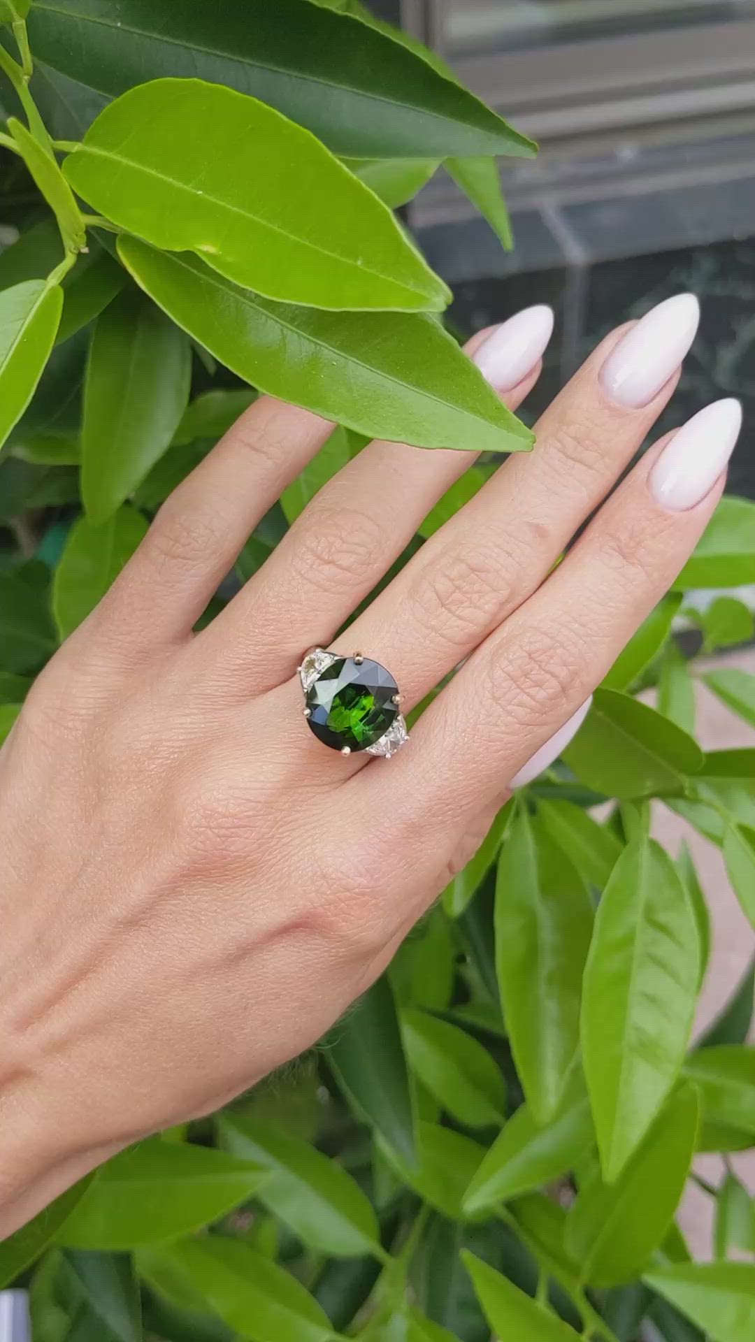 7.74 Ct. Tourmaline Natural Diamond Three Stone Ring, Platinum & 18K Yellow Size Video