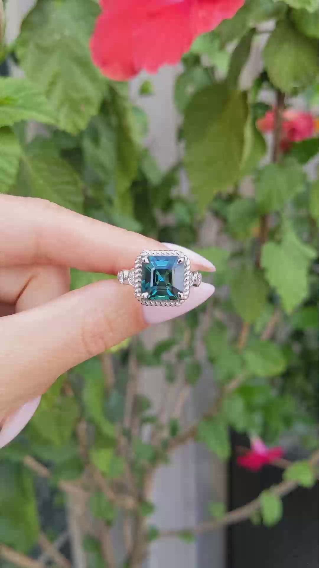 5.21 Ct. Tourmaline Natural Diamond Halo Ring, 18K White Gold Size Video