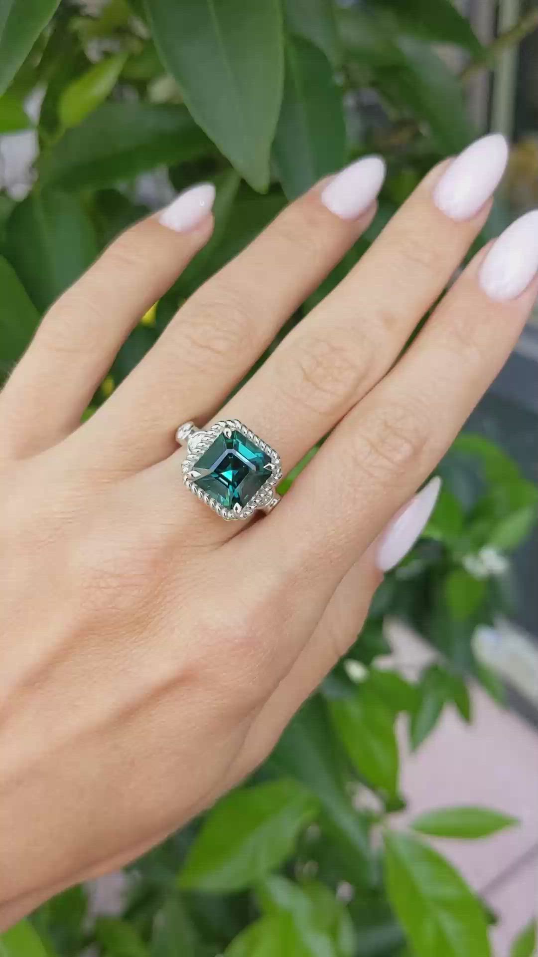 5.21 Ct. Tourmaline Natural Diamond Halo Ring, 18K White Gold Size Video