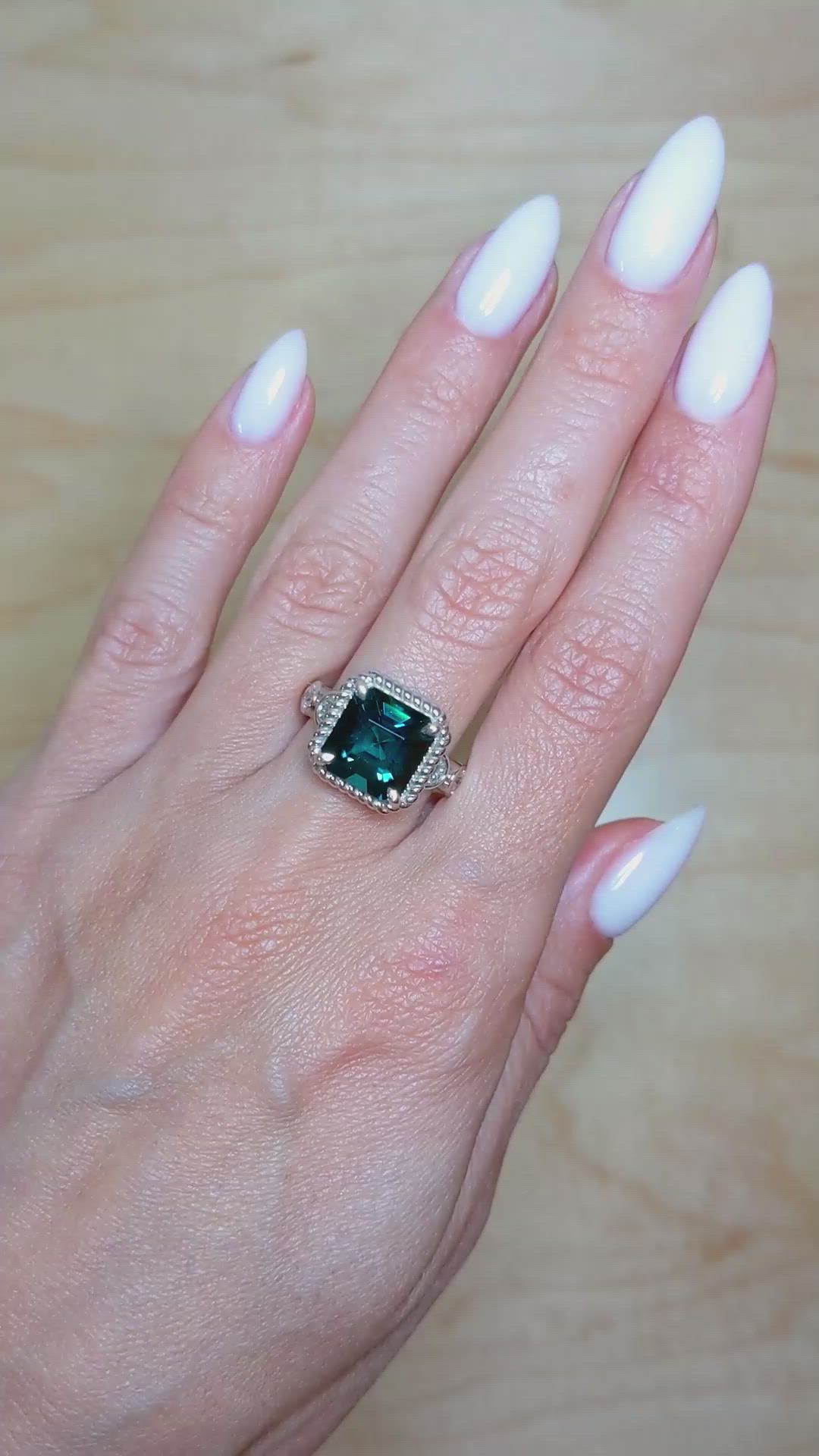 5.21 Ct. Tourmaline Natural Diamond Halo Ring, 18K White Gold Size Video