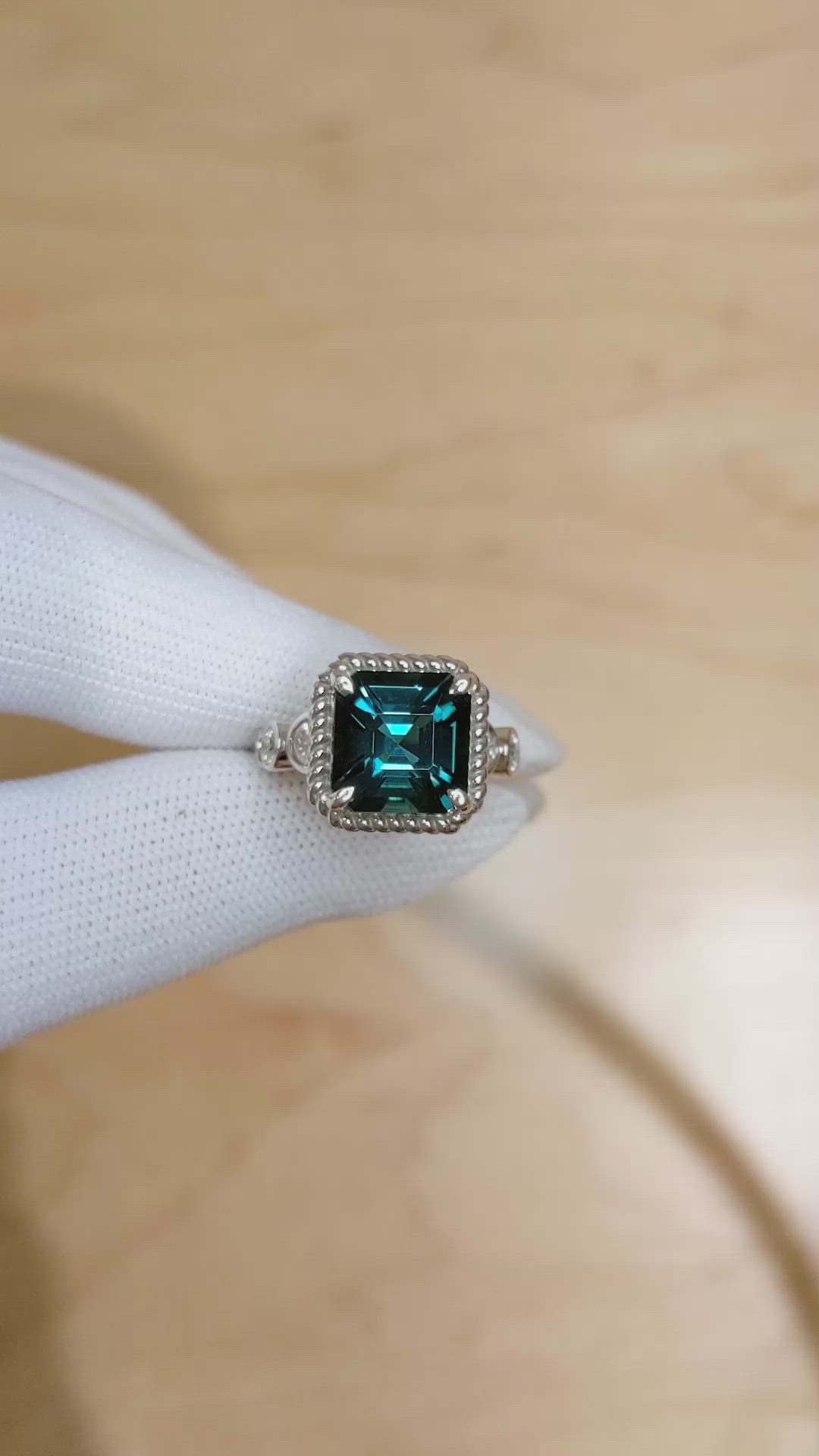 5.21 Ct. Tourmaline Natural Diamond Halo Ring, 18K White Gold Size Video