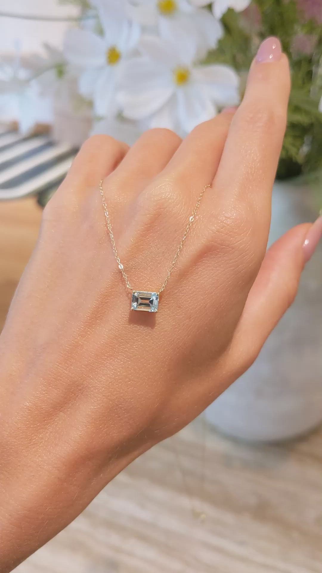 0.76 Ct. Aquamarine Accent Stones Necklace, 14K Yellow Gold Size Video
