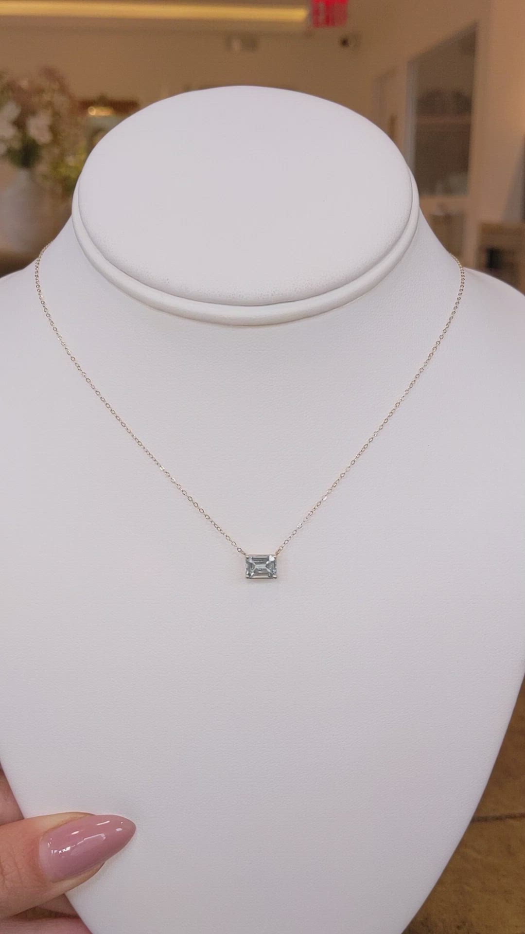 0.76 Ct. Aquamarine Accent Stones Necklace, 14K Yellow Gold Size Video