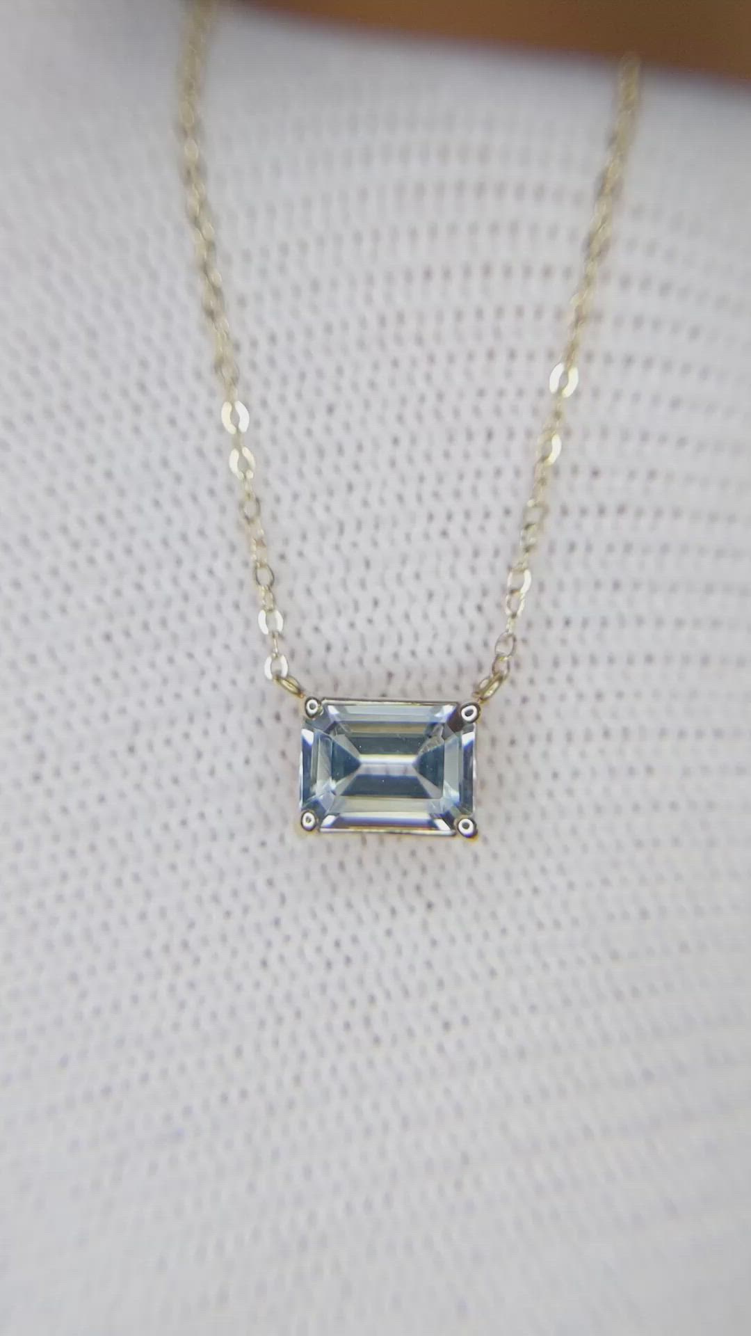 0.76 Ct. Aquamarine Accent Stones Necklace, 14K Yellow Gold Size Video