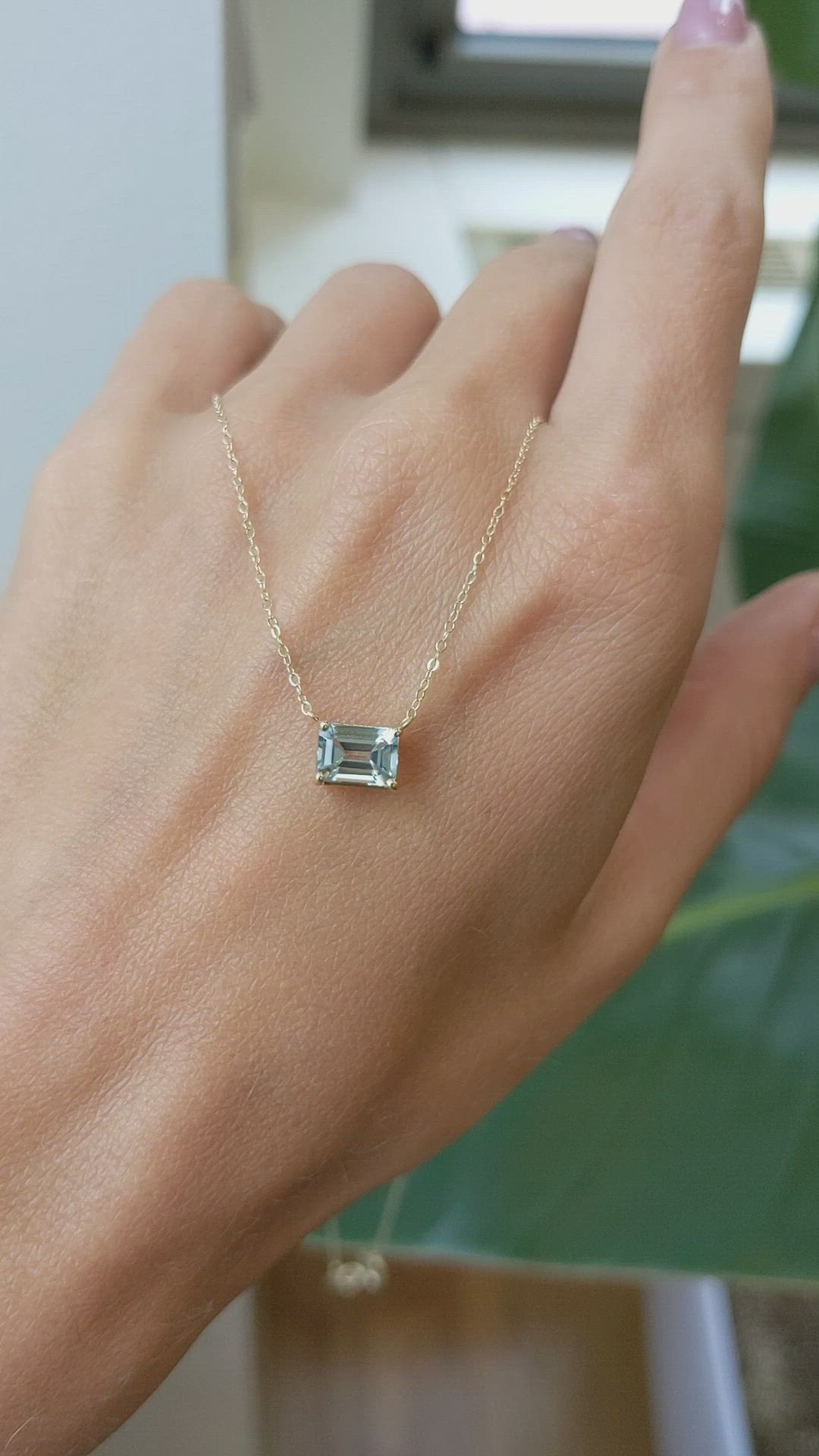 0.76 Ct. Aquamarine Accent Stones Necklace, 14K Yellow Gold Size Video