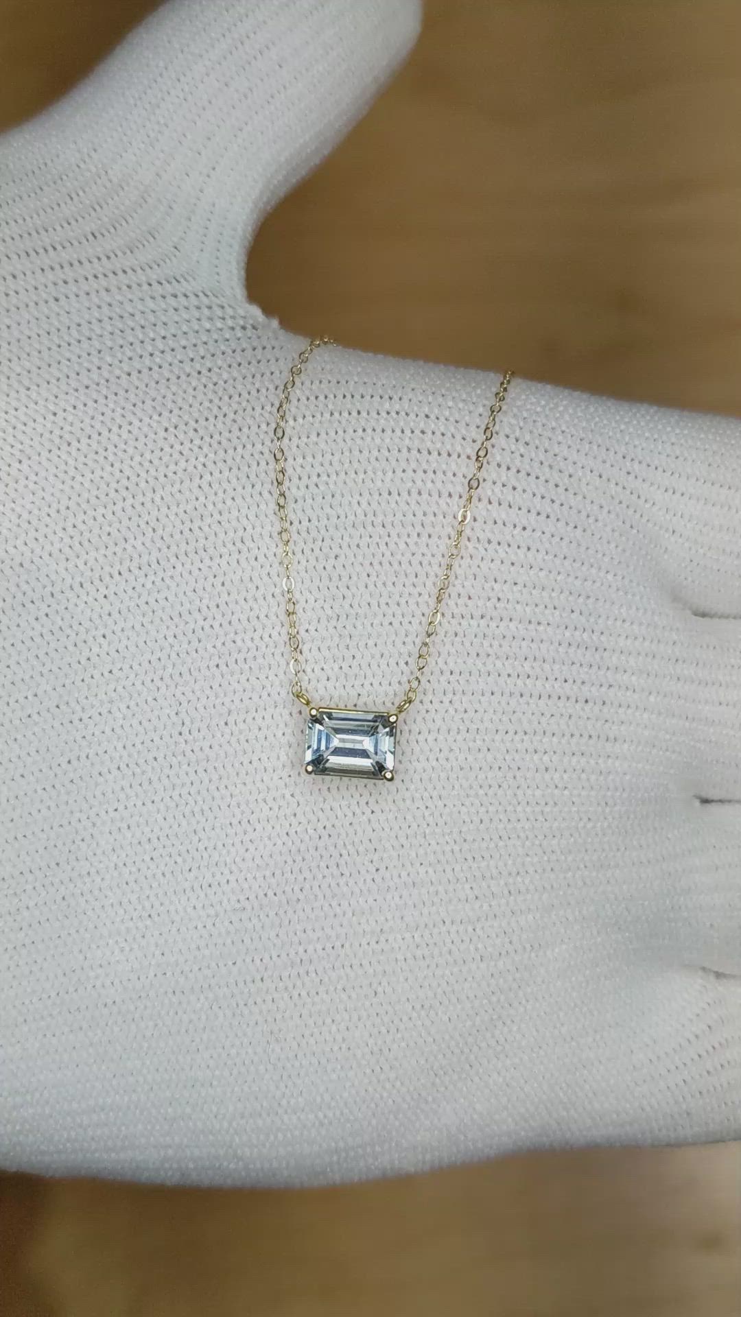 0.76 Ct. Aquamarine Accent Stones Necklace, 14K Yellow Gold Size Video