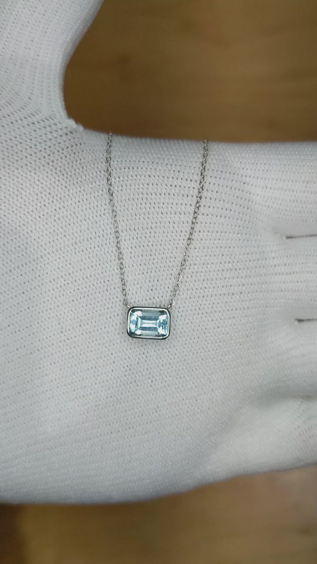 0.84 Ct. Aquamarine Bezel Necklace, 14K White Gold Size Video