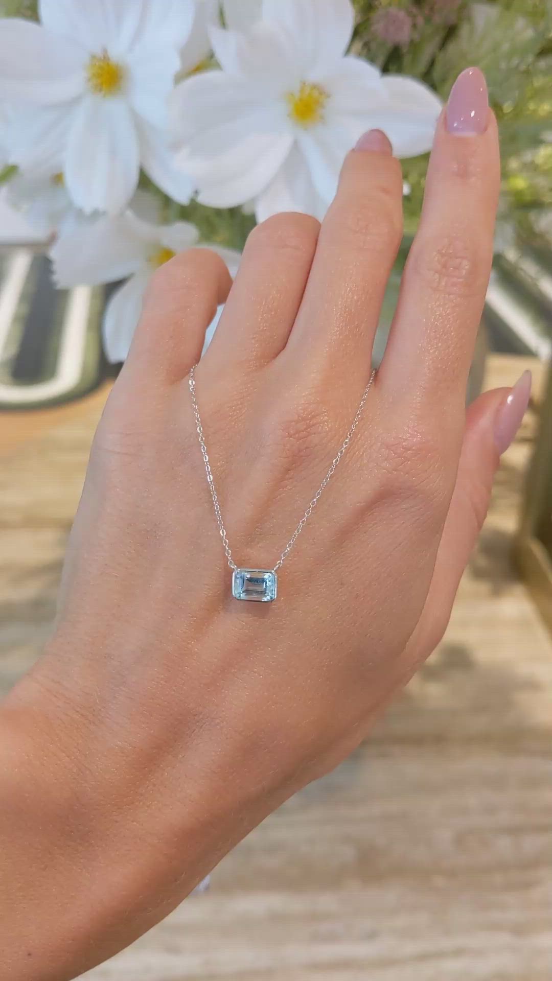 0.84 Ct. Aquamarine Bezel Necklace, 14K White Gold Size Video