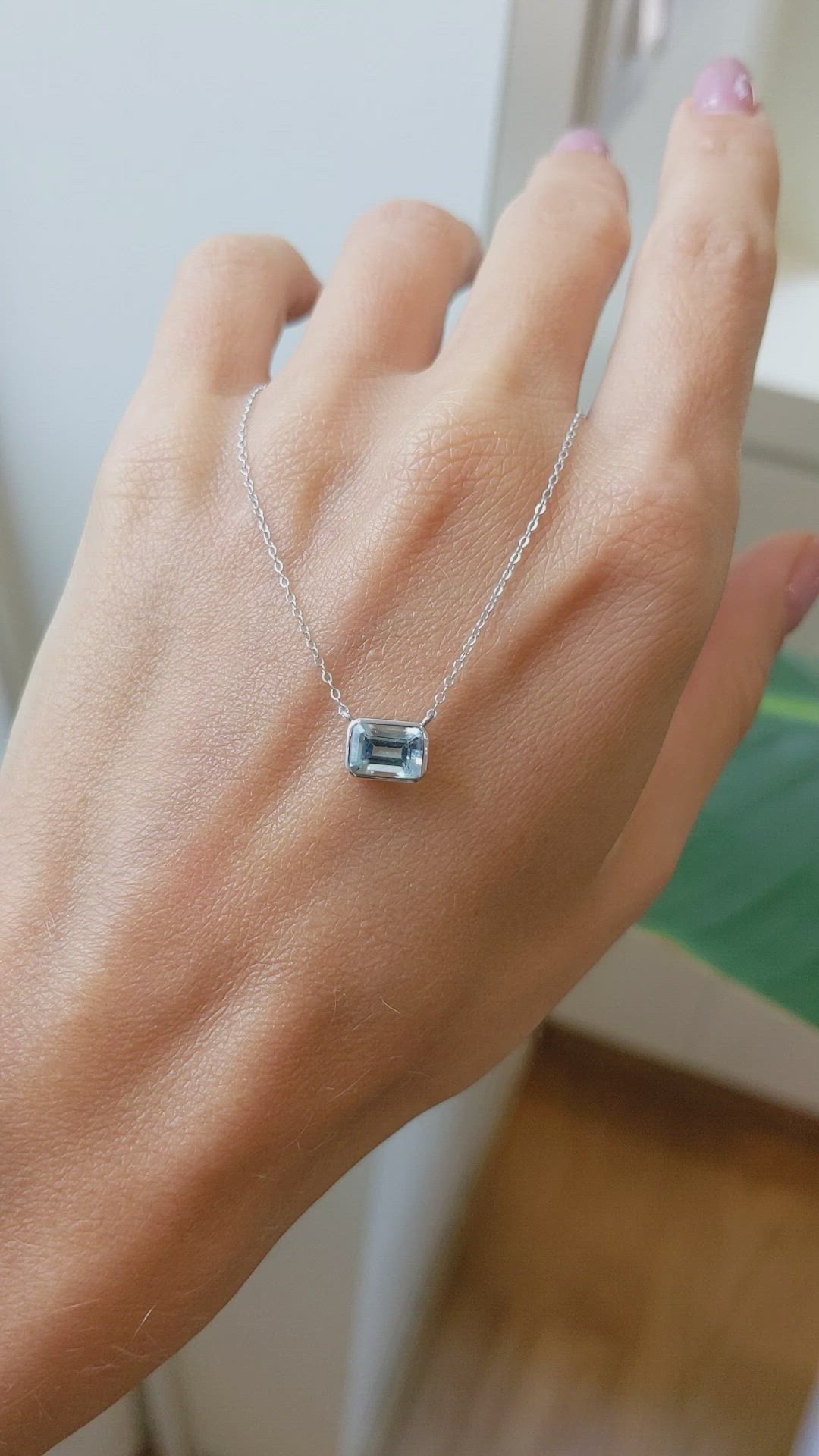 0.84 Ct. Aquamarine Bezel Necklace, 14K White Gold Size Video
