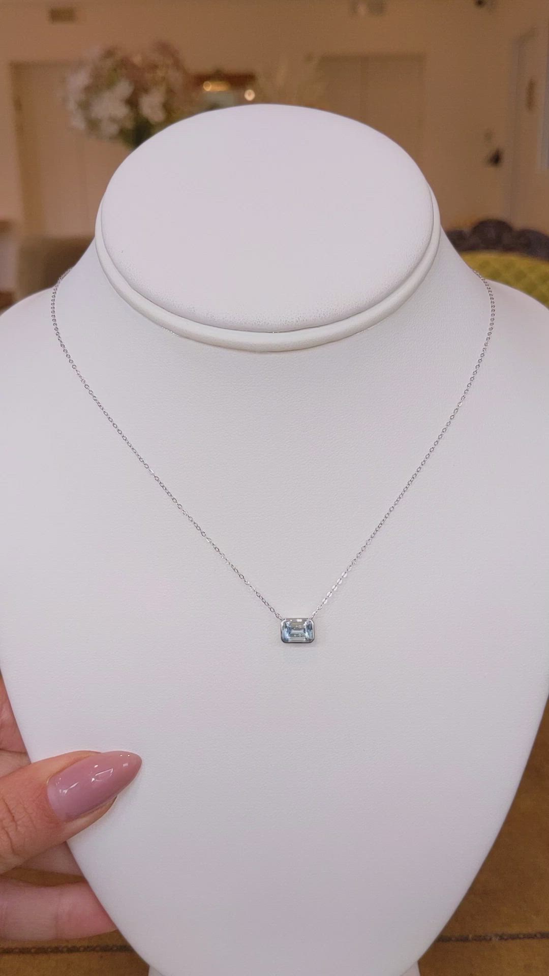 0.84 Ct. Aquamarine Bezel Necklace, 14K White Gold Size Video