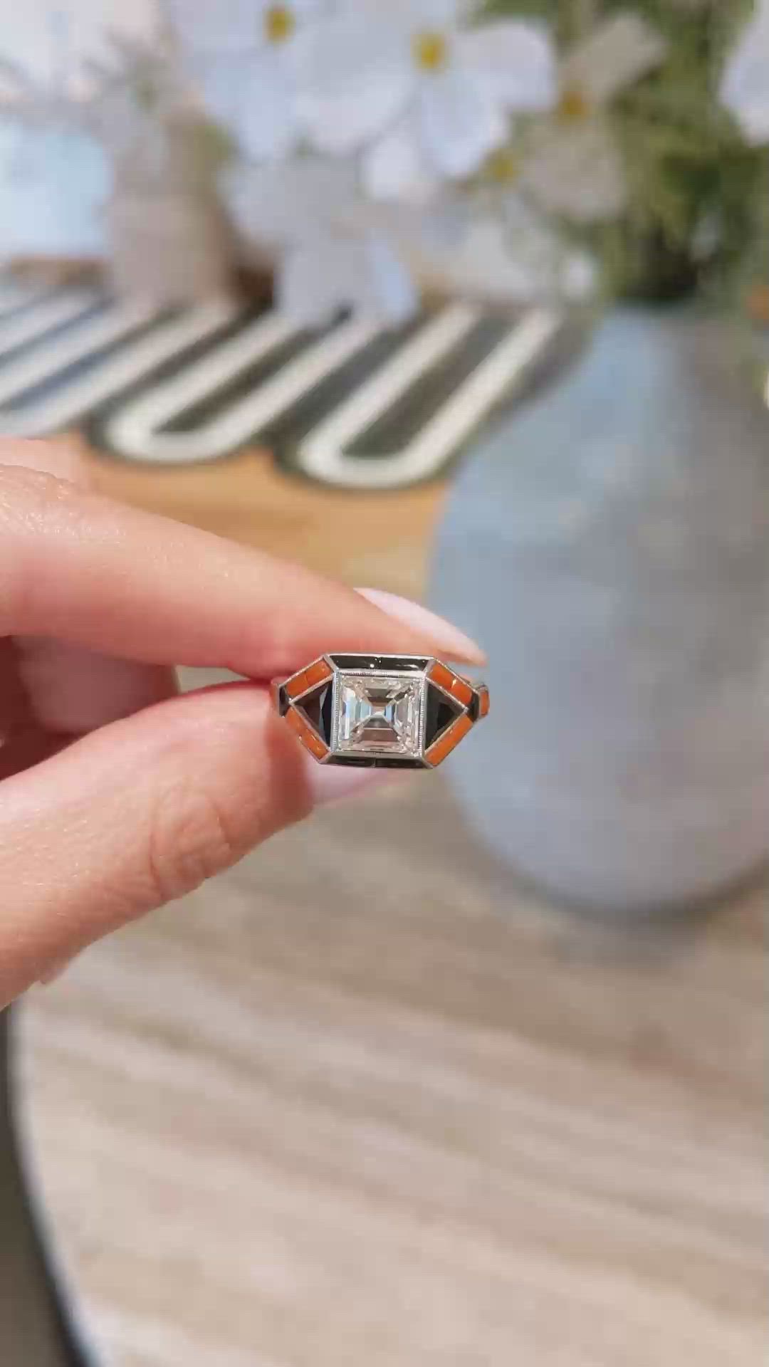 3.59 Ct. Natural Diamond Onyx Bezel Ring, Platinum 950 Size Video