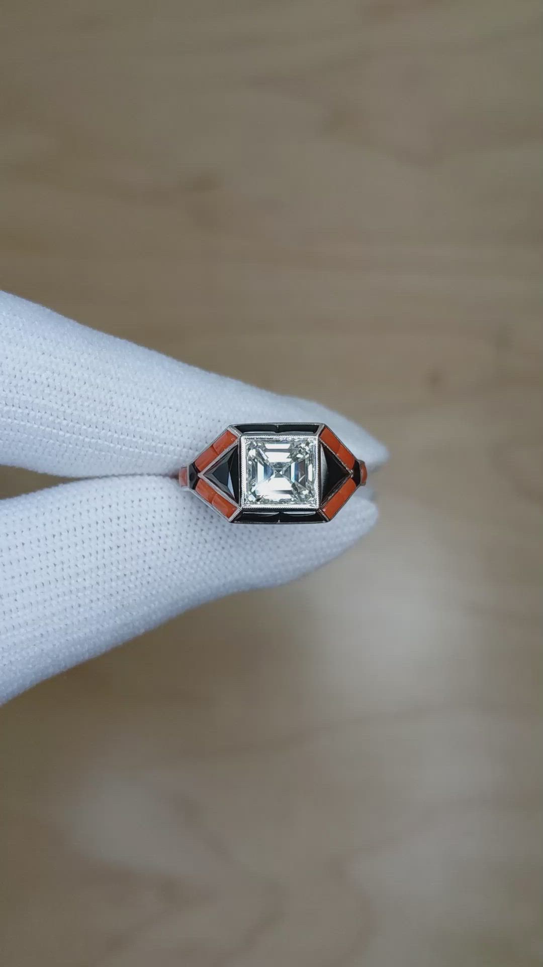 3.59 Ct. Natural Diamond Onyx Bezel Ring, Platinum 950 Size Video