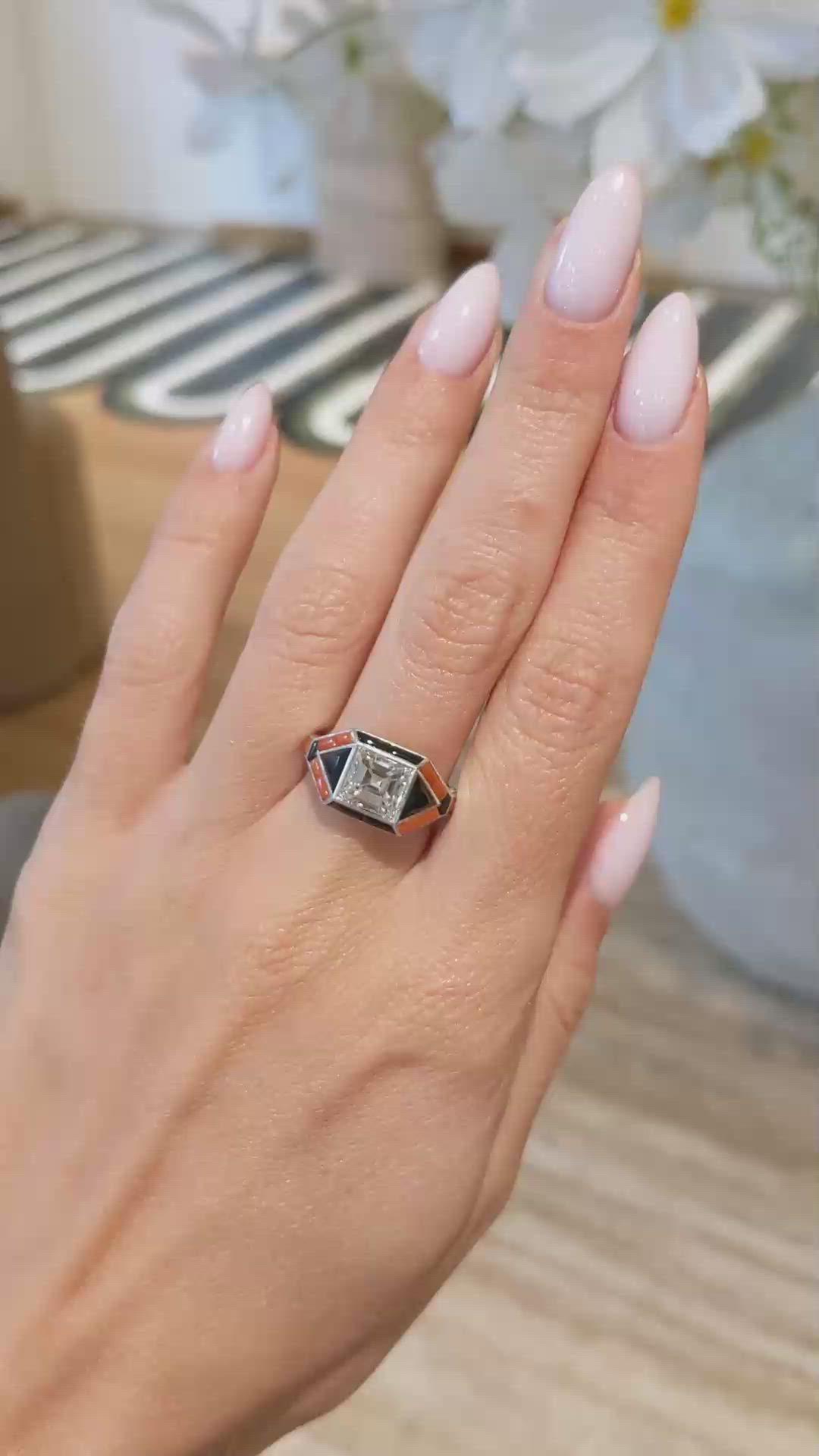 3.59 Ct. Natural Diamond Onyx Bezel Ring, Platinum 950 Size Video