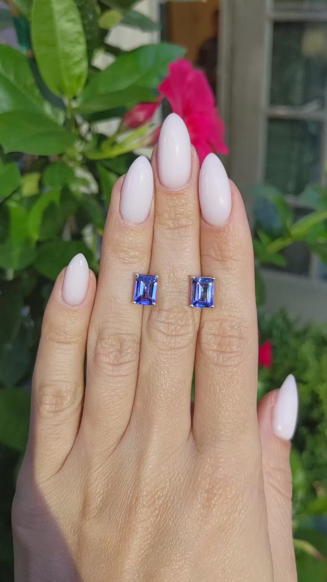 2.60&nbsp;Ct.Tw.Total Carat Weight Violet Tanzanite Studs Earrings, 14K White Gold Size Video