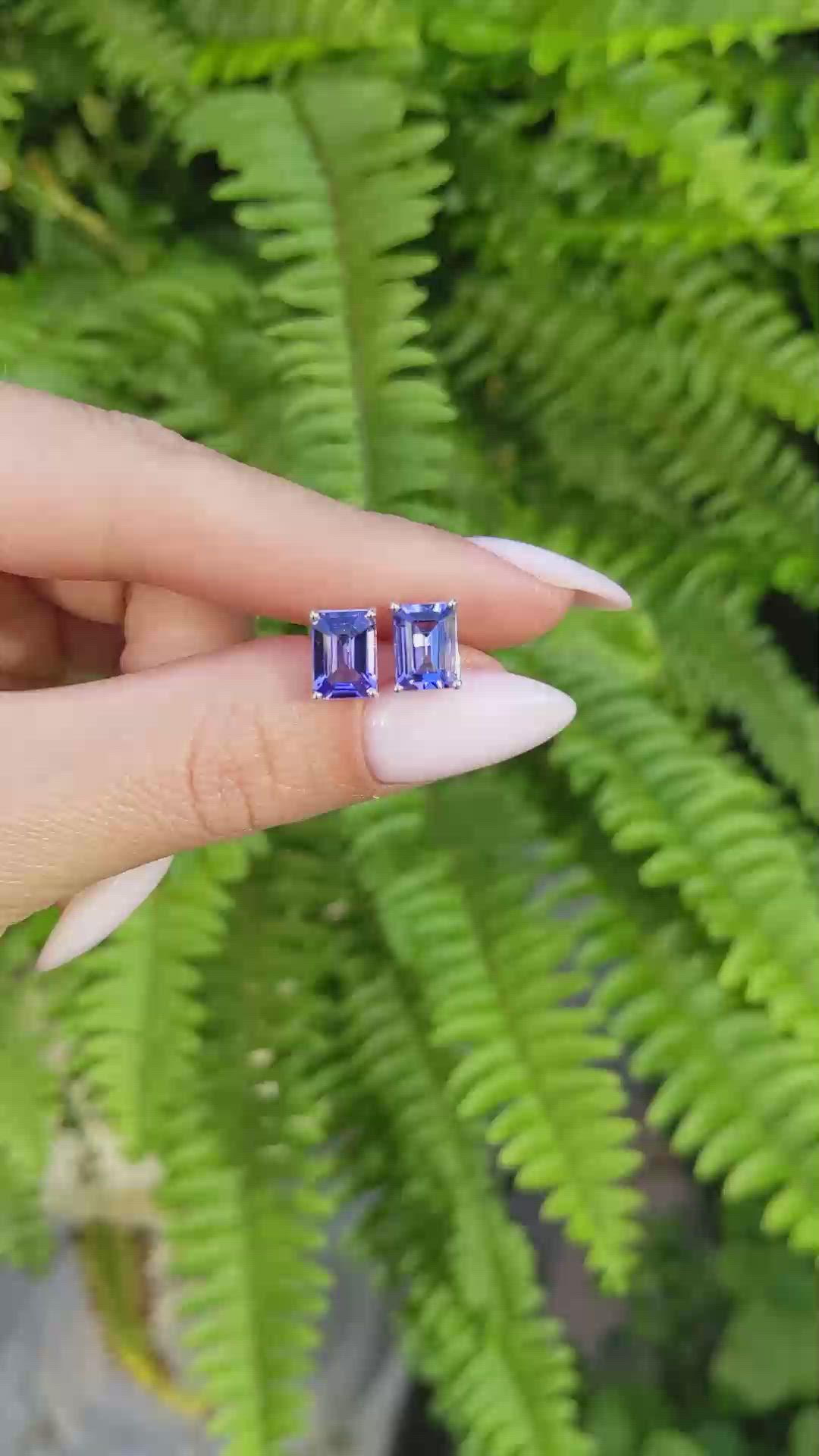 2.60&nbsp;Ct.Tw.Total Carat Weight Violet Tanzanite Studs Earrings, 14K White Gold Size Video