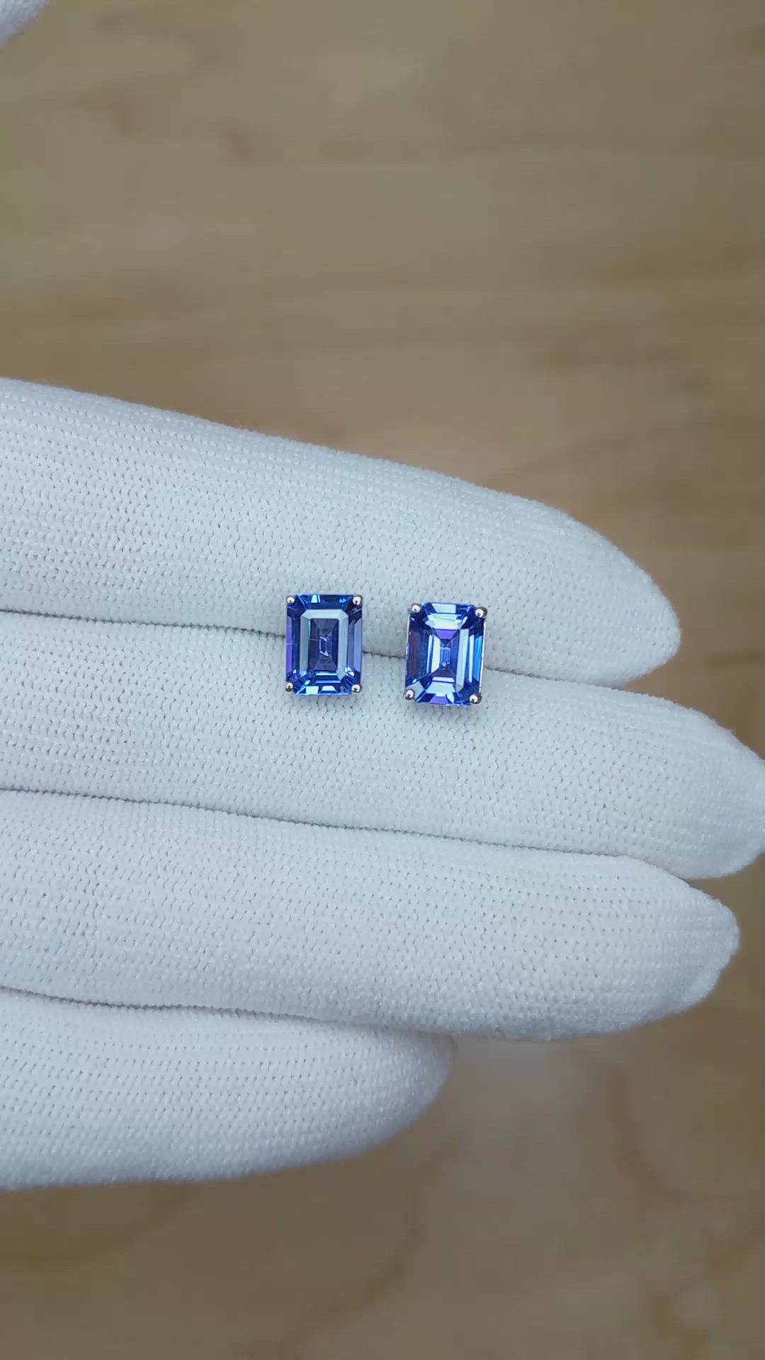 2.60&nbsp;Ct.Tw.Total Carat Weight Violet Tanzanite Studs Earrings, 14K White Gold Size Video