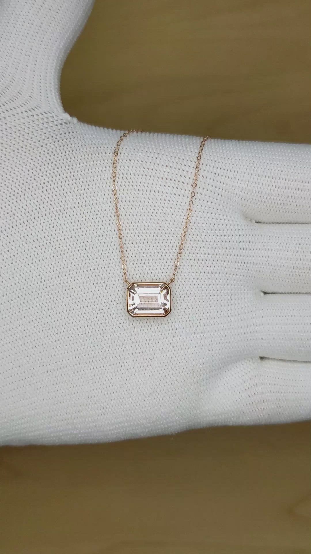 2.00 Ct. Morganite Bezel Necklace, 14K Rose Gold Size Video