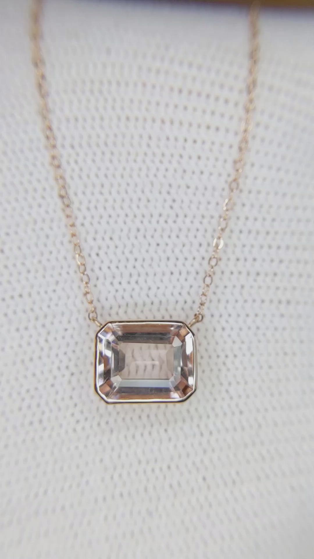 2.00 Ct. Morganite Bezel Necklace, 14K Rose Gold Size Video