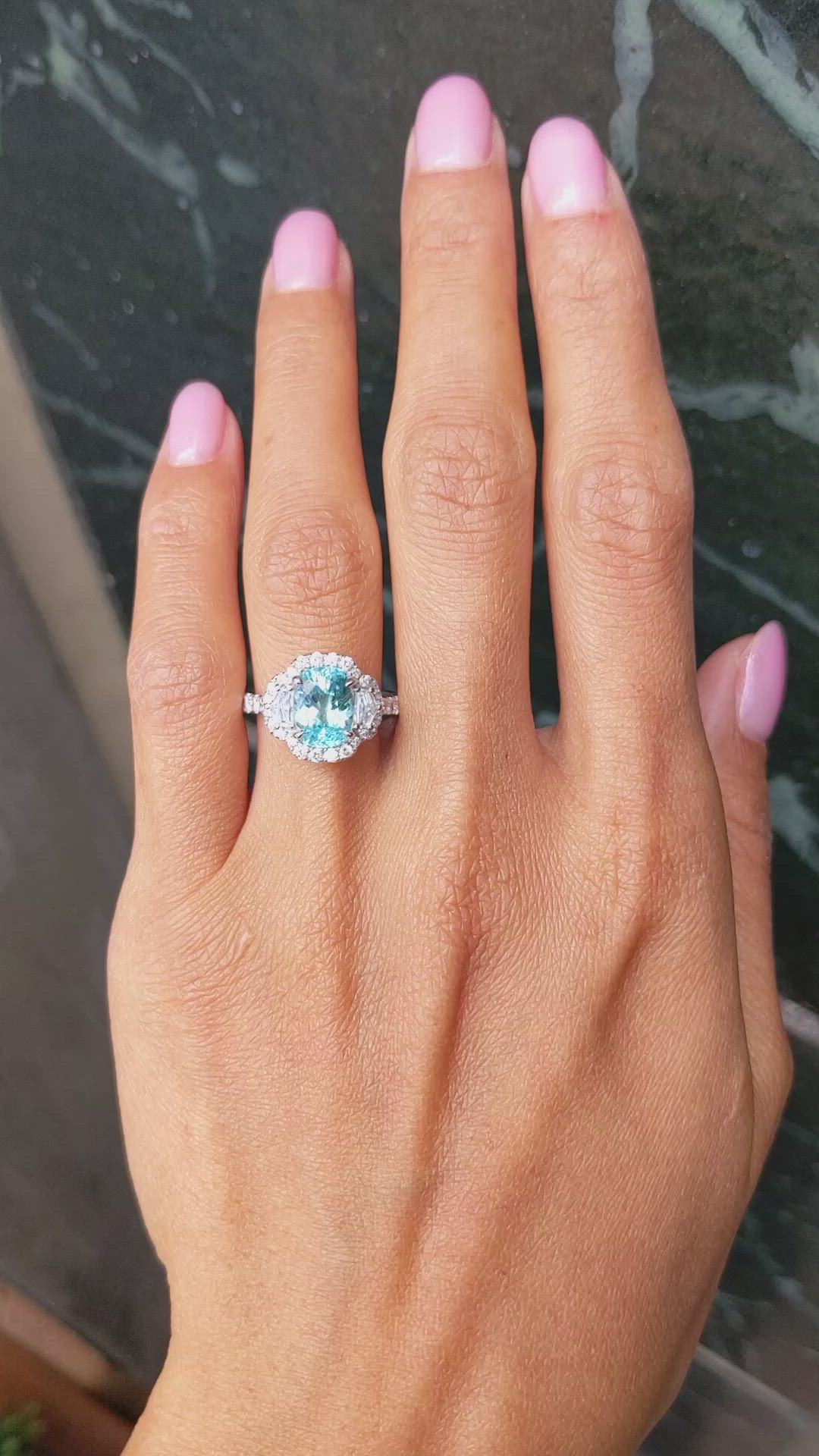 2.32 Ct. Paraiba Tourmaline Natural Diamond Pave Ring, 18K White Gold Size Video