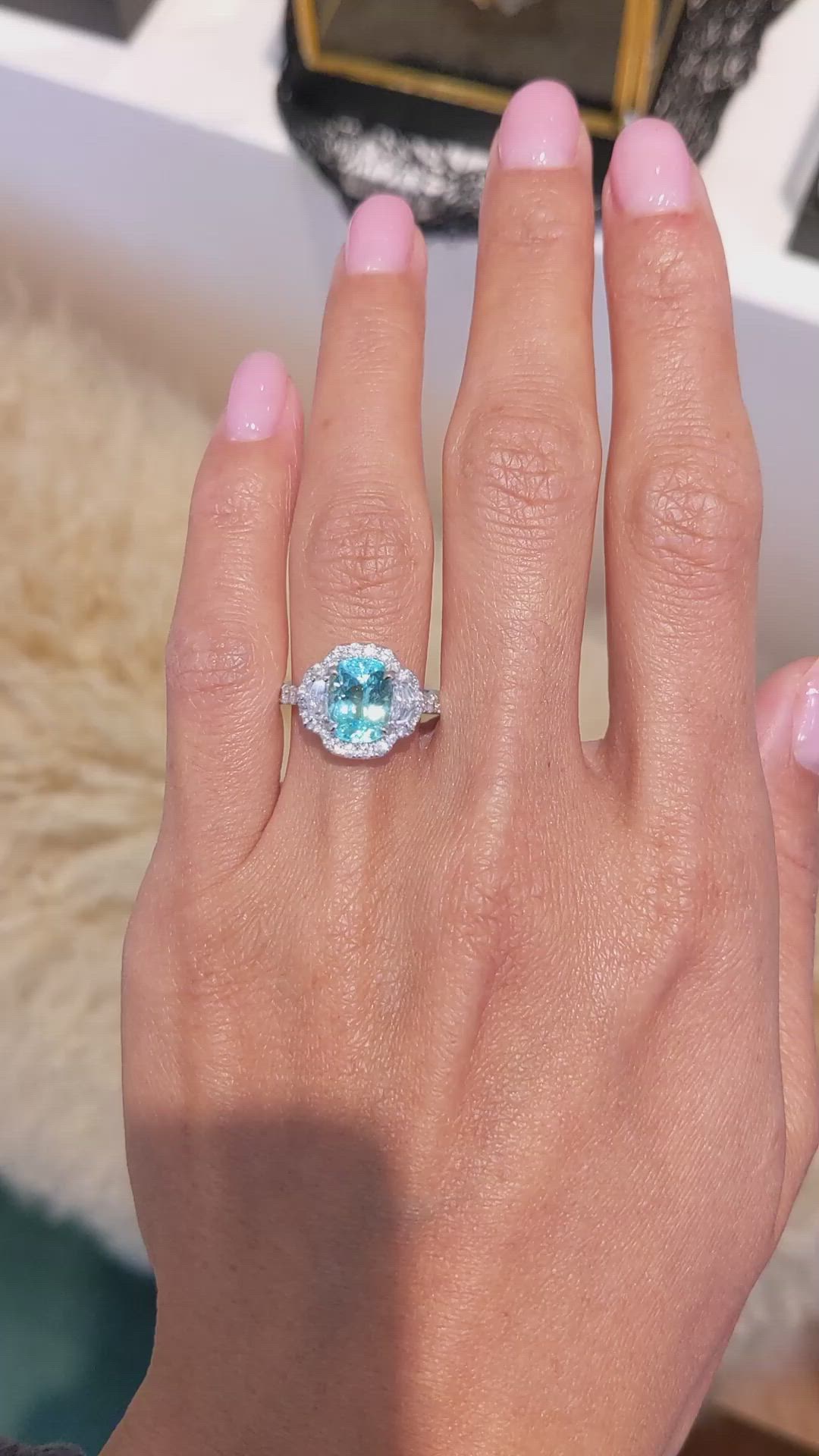 2.32 Ct. Paraiba Tourmaline Natural Diamond Pave Ring, 18K White Gold Size Video