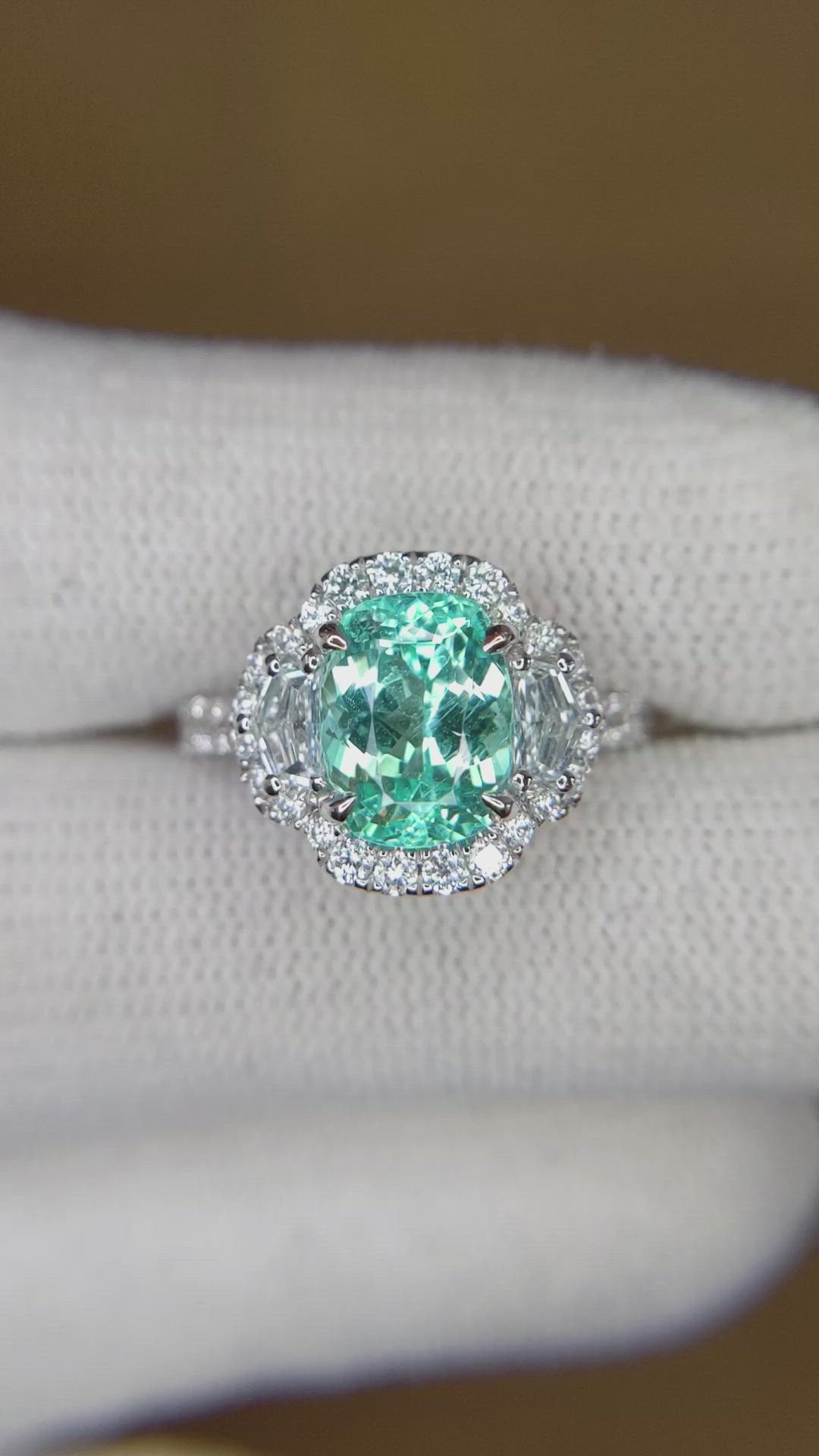 2.32 Ct. Paraiba Tourmaline Natural Diamond Pave Ring, 18K White Gold Size Video