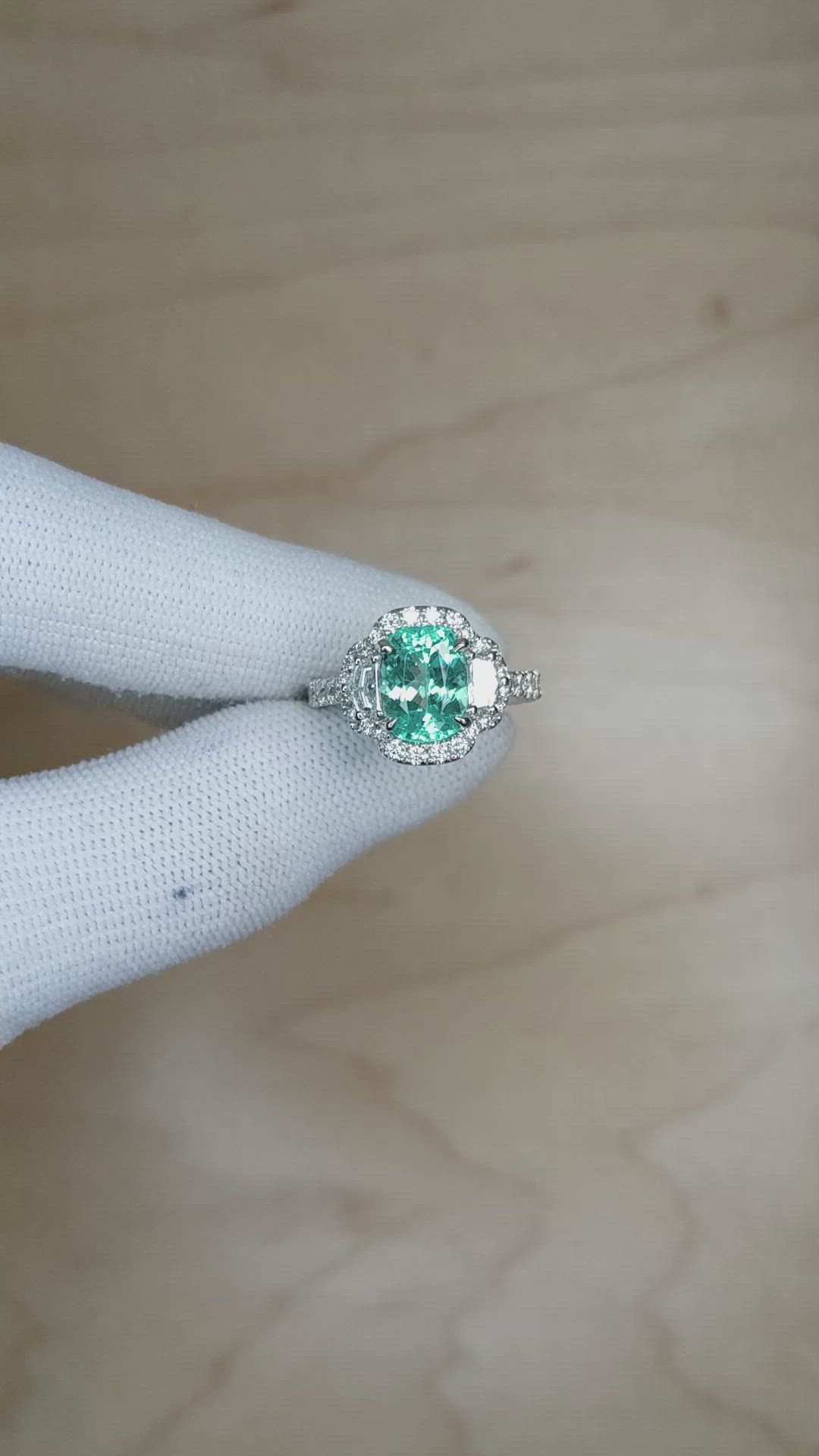2.32 Ct. Paraiba Tourmaline Natural Diamond Pave Ring, 18K White Gold Size Video