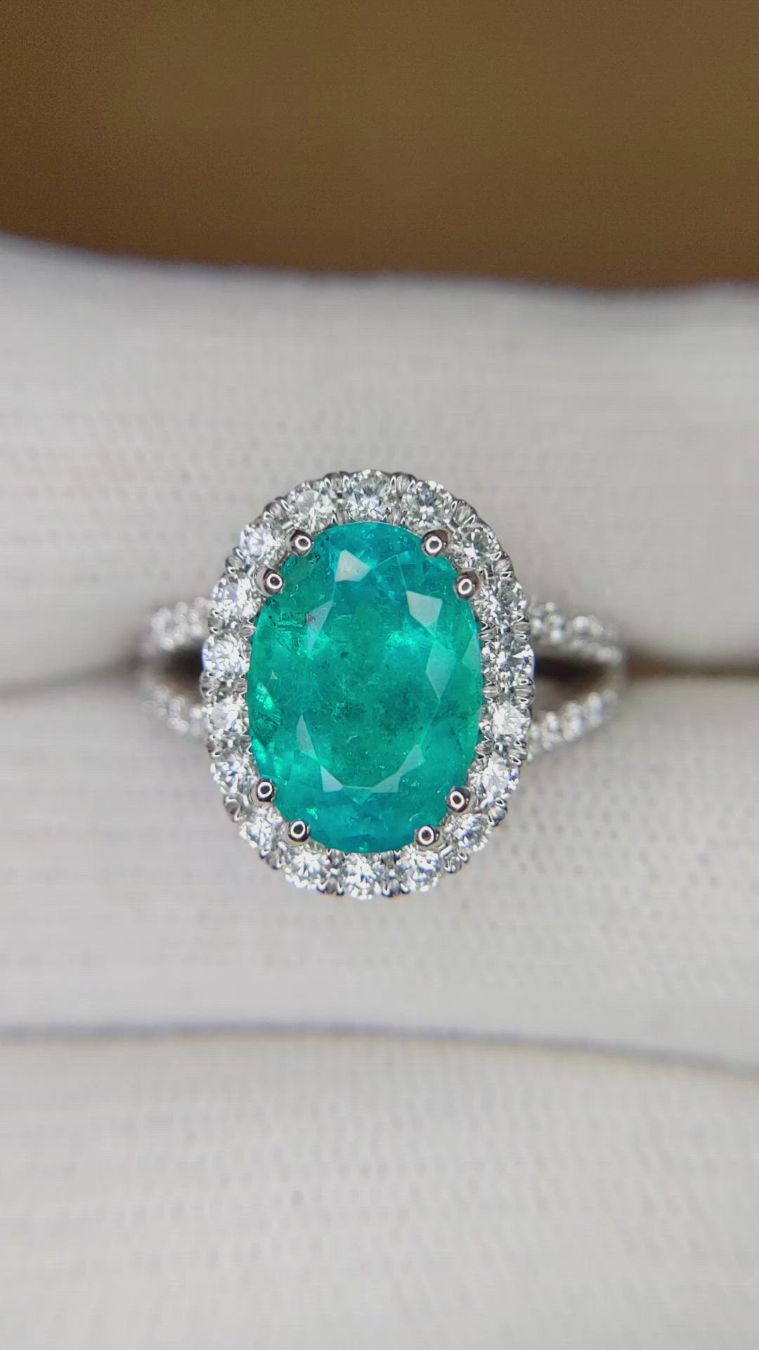 4.09 Ct. Paraiba Tourmaline Natural Diamond Pave Ring, 18K White Gold Size Video