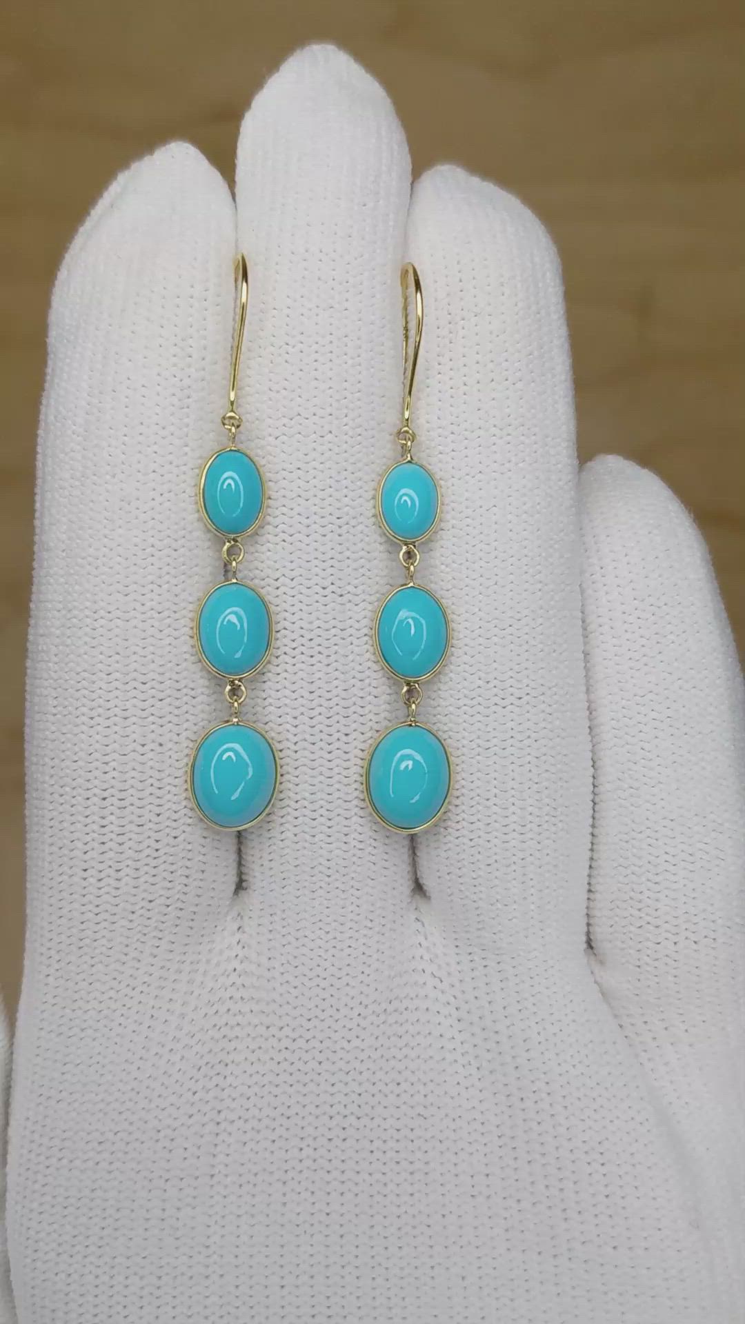 2.30 Ct.Tw. Turquoise Turquoise Bezel Earrings, 14K Yellow Gold Size Video