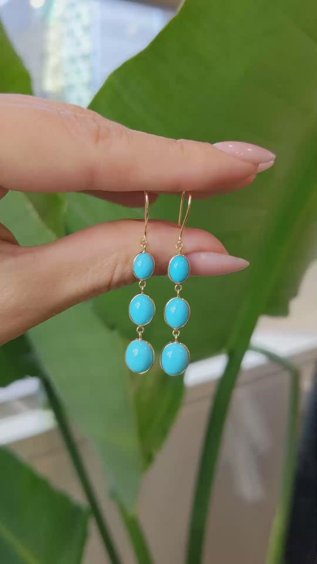 2.30 Ct.Tw. Turquoise Turquoise Bezel Earrings, 14K Yellow Gold Size Video