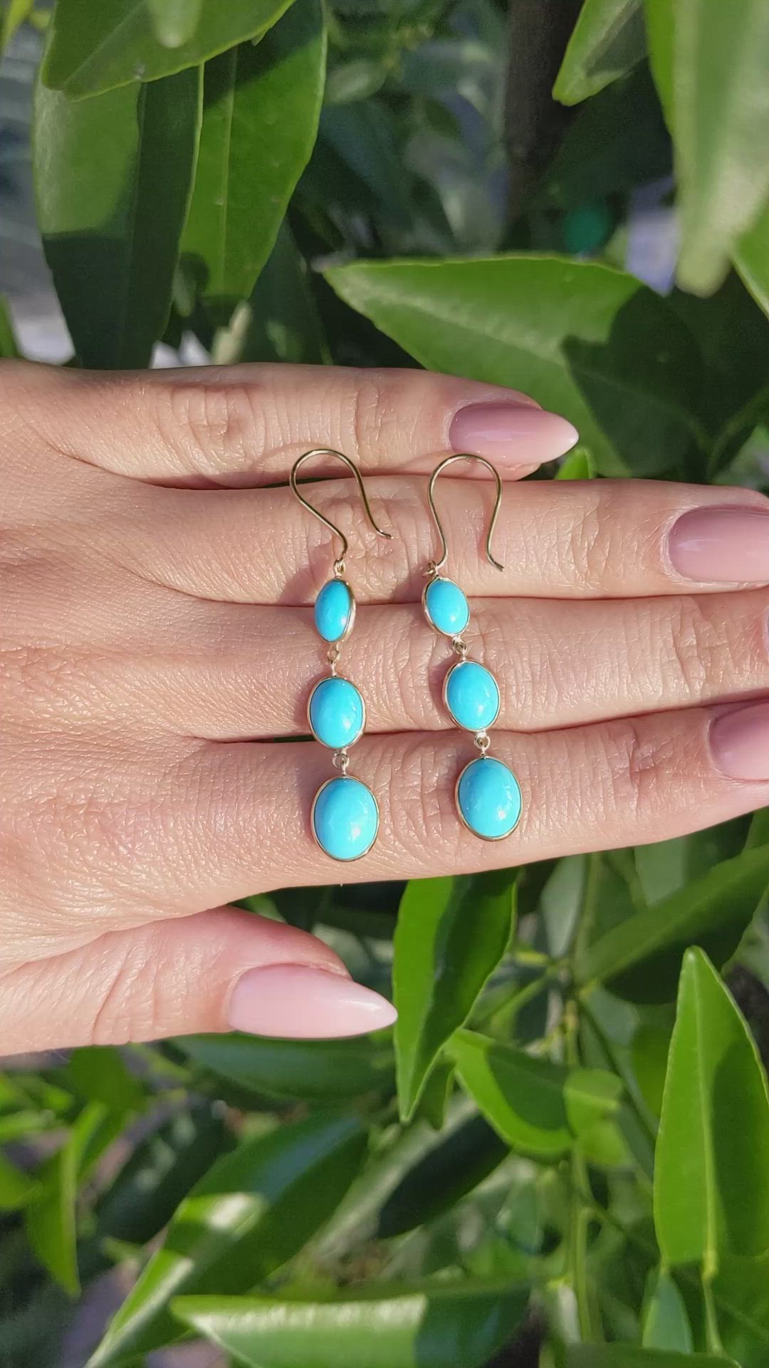 2.30 Ct.Tw. Turquoise Turquoise Bezel Earrings, 14K Yellow Gold Size Video