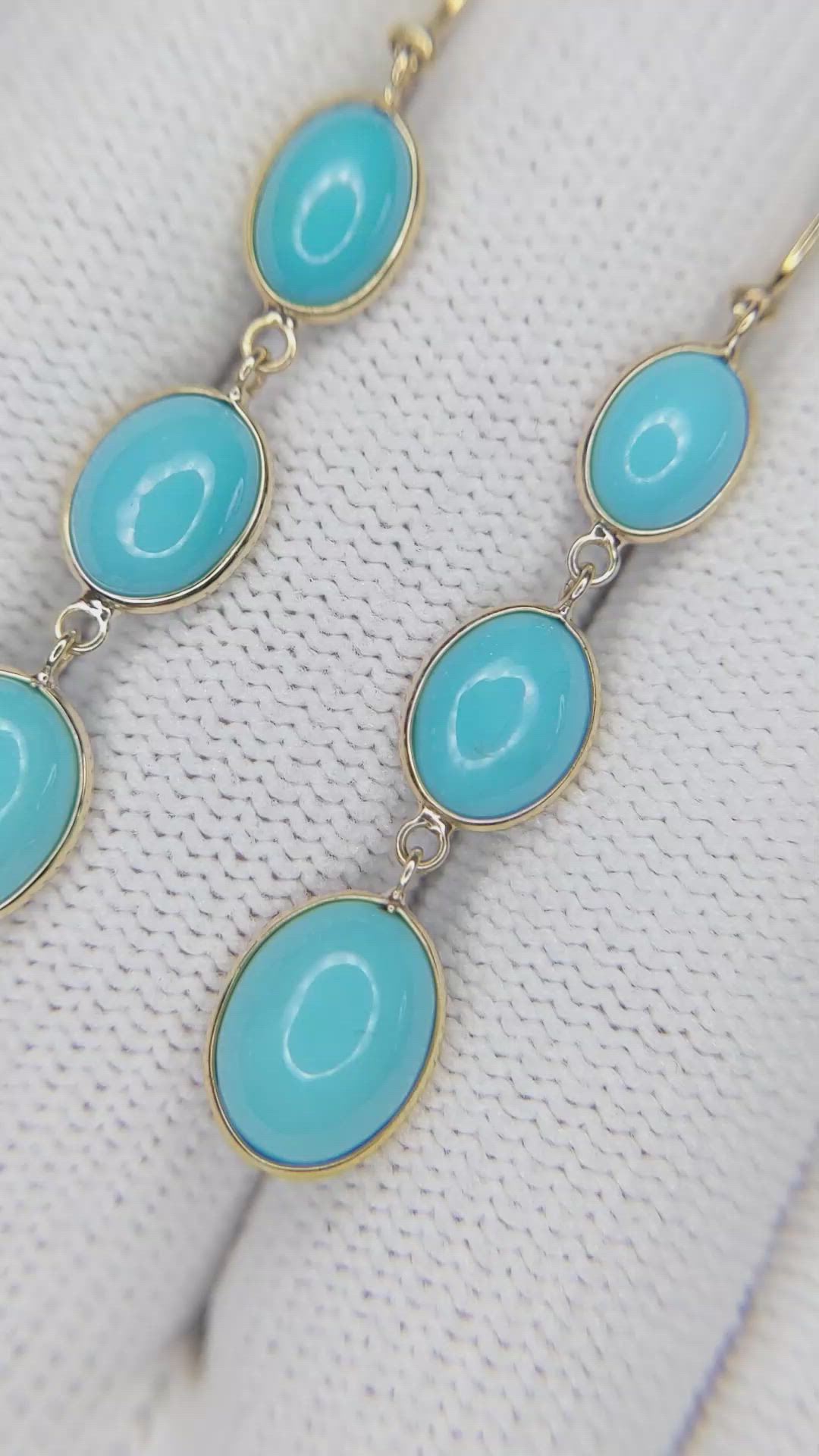 2.30 Ct.Tw. Turquoise Turquoise Bezel Earrings, 14K Yellow Gold Size Video