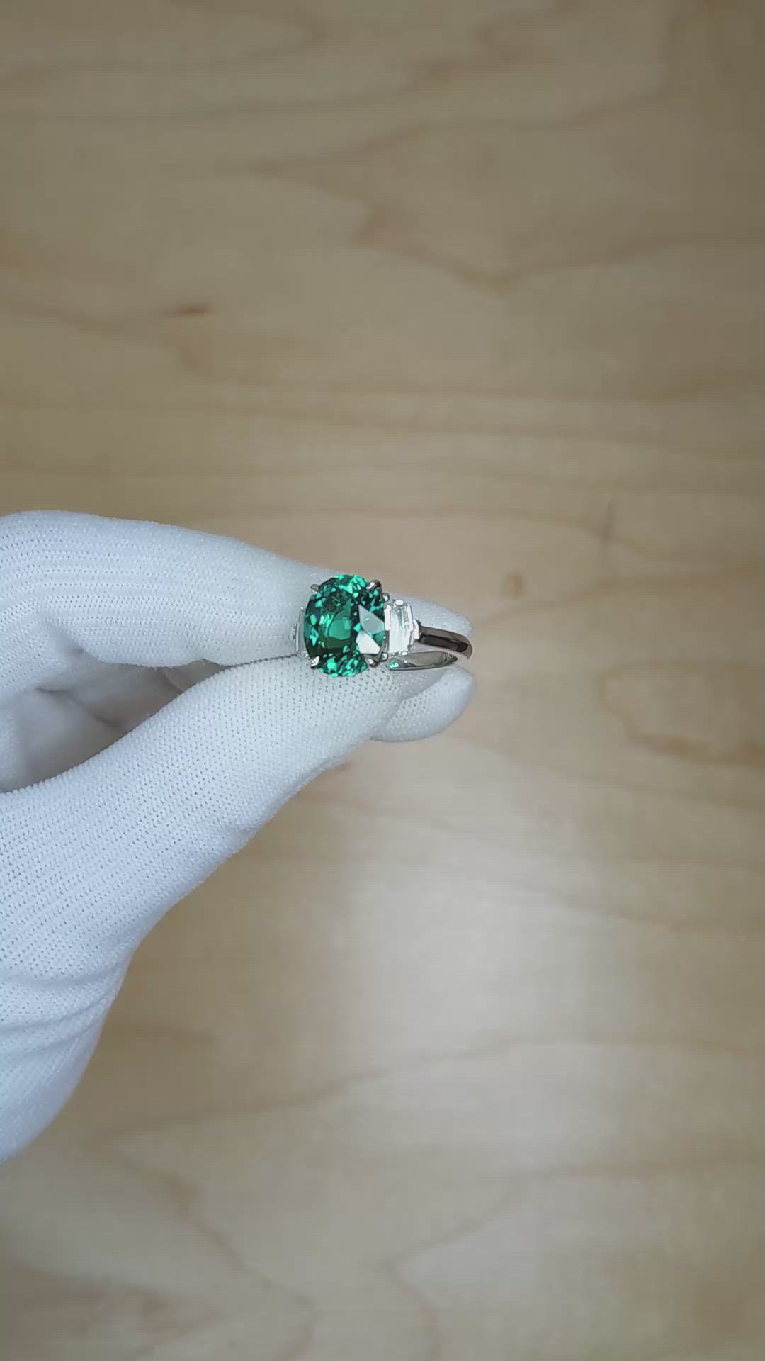 4.47 Ct. Paraiba Tourmaline Natural Diamond Three Stone Ring, Platinum 950 Size Video